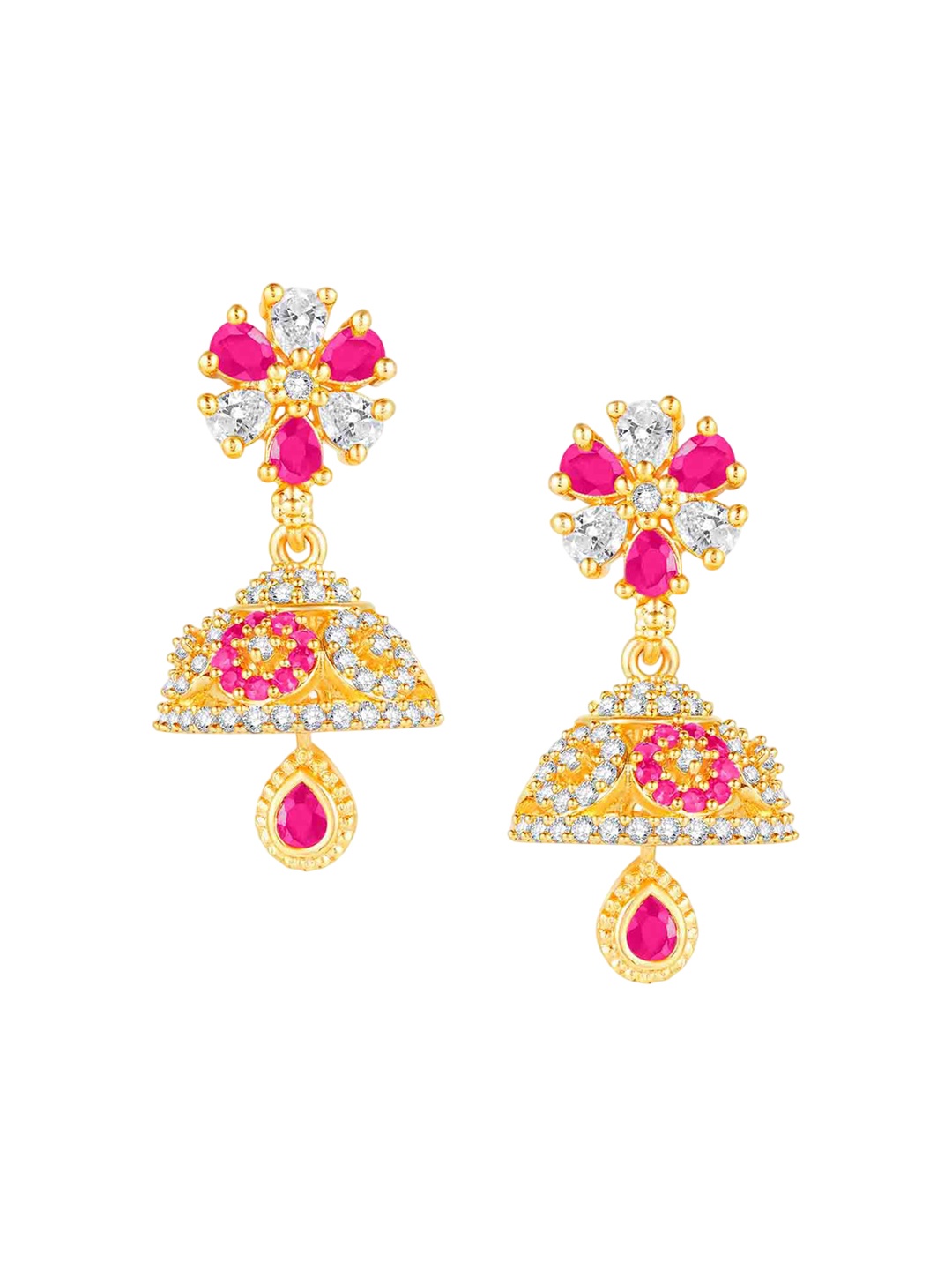 Peora Gold-Plated Cubic Zirconia Studded Dome Shaped Jhumkas