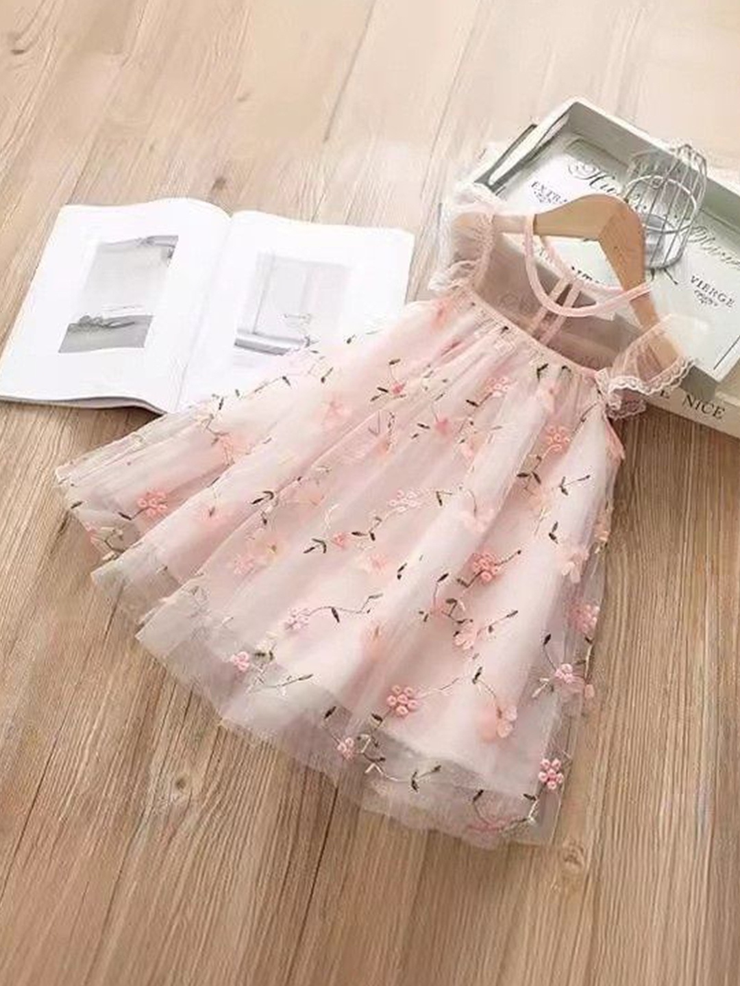 

YK Girls Embroidered Embellished Floral Fit & Flare Dress, Pink