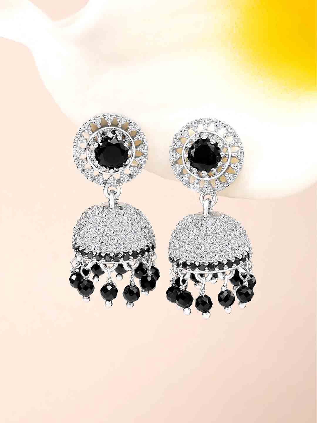 

Peora Silver-Plated CZ Studded Dome Shaped Jhumkas