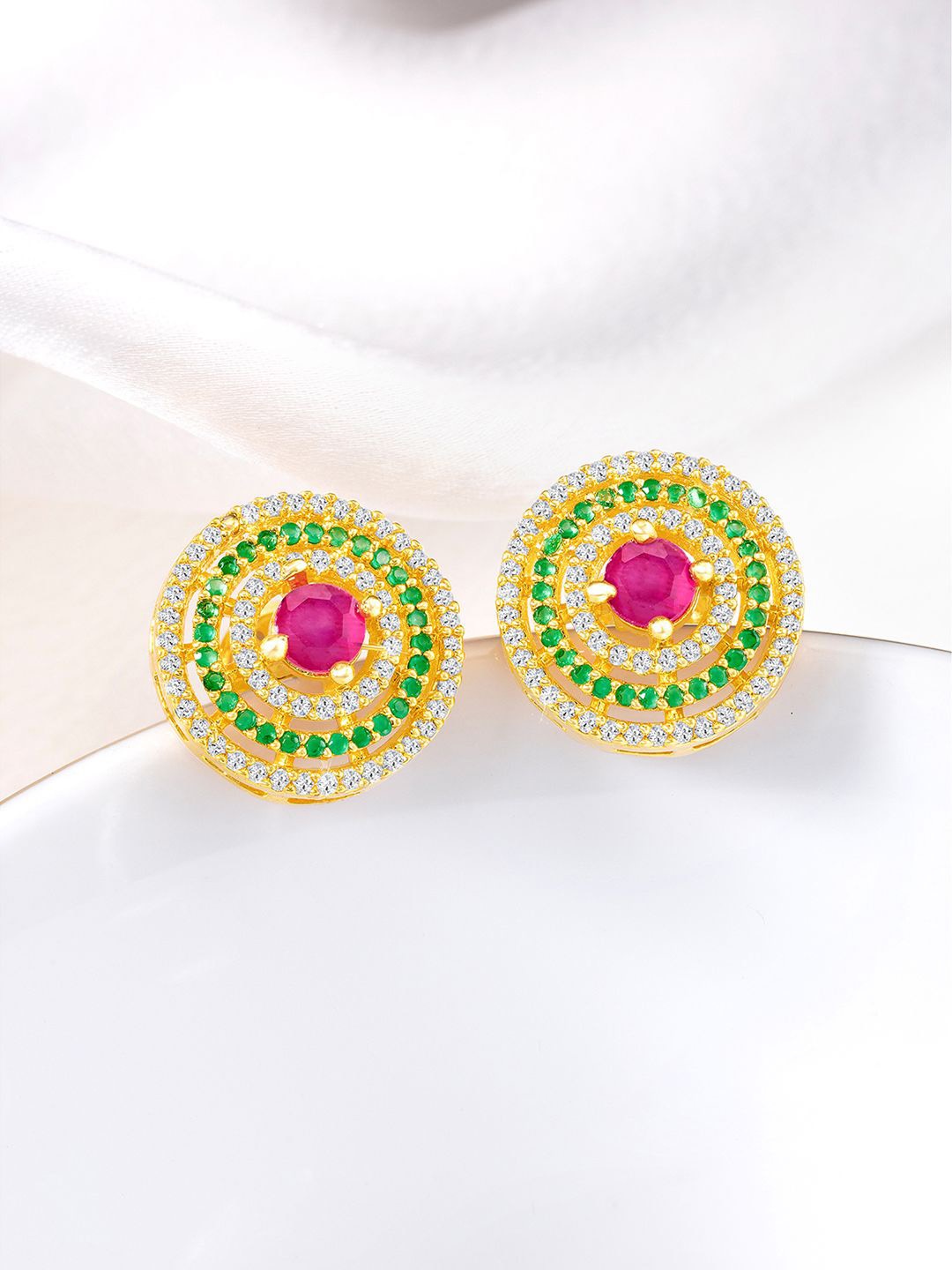 Peora Gold-Plated Contemporary Cubic Zirconia Studs, Pink