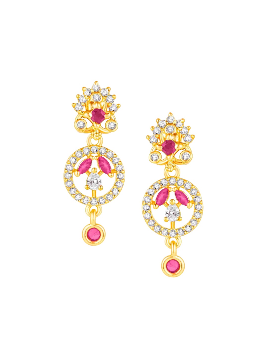 

Peora Gold-Plated Contemporary CZ Drop Earrings, Pink