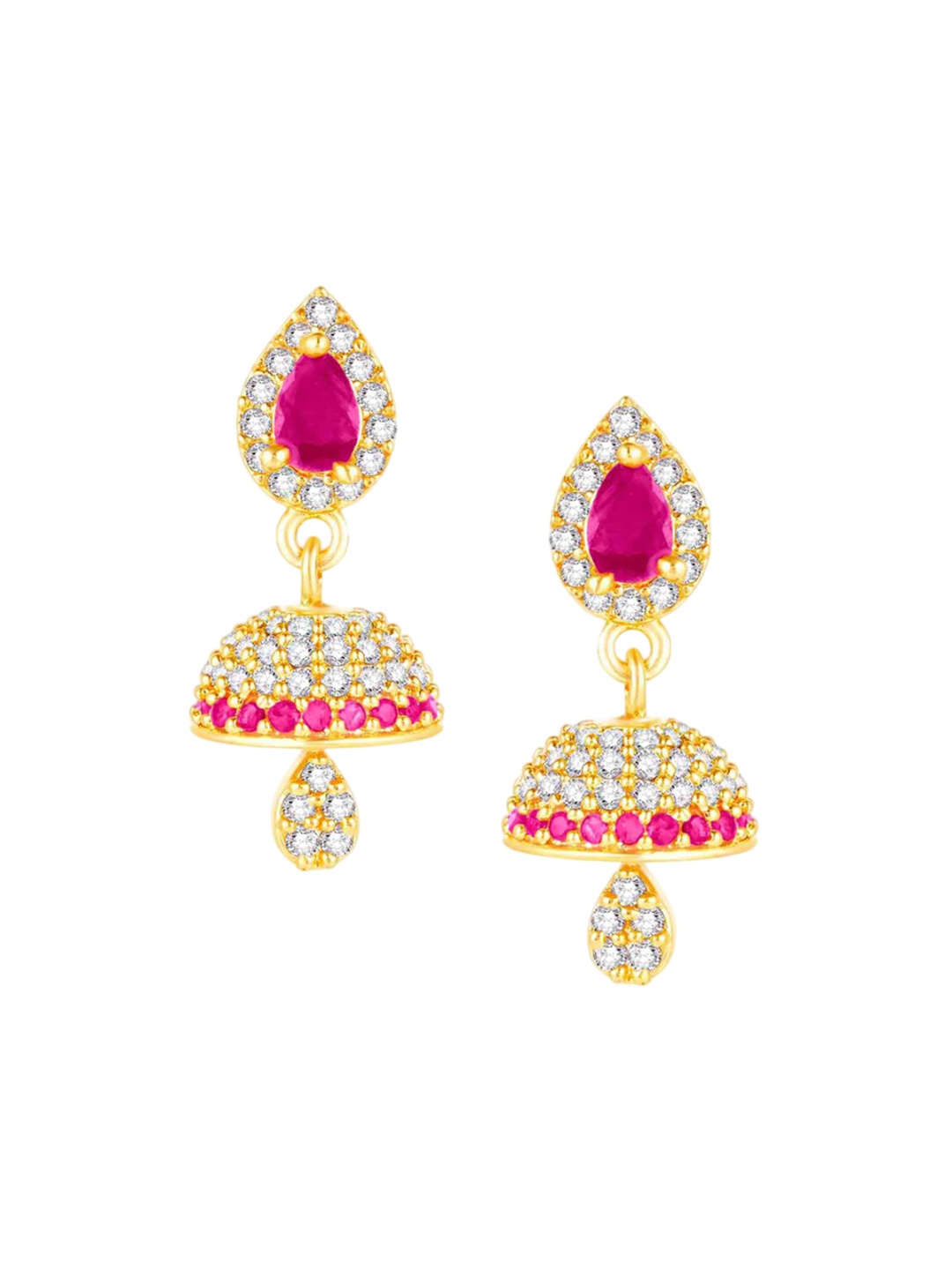 

Peora Gold-Plated Cubic Zirconia Contemporary Jhumkas, Pink
