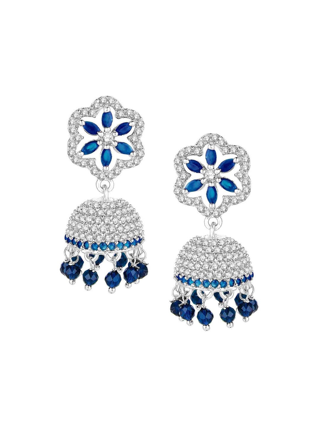 

Peora Silver-Plated Cubic Zirconia Studded Dome Shaped Jhumkas