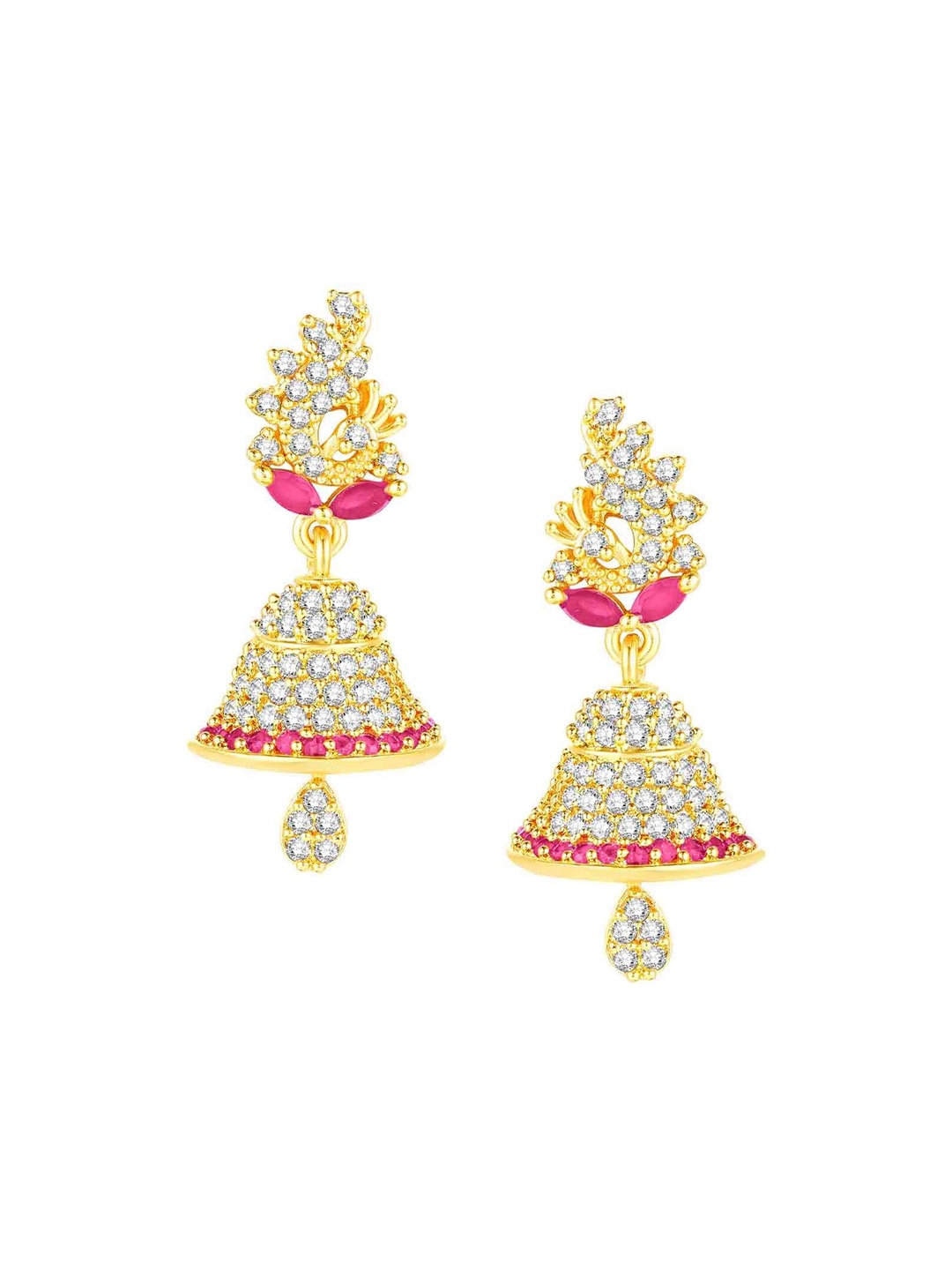 Peora Gold-Plated Cubic Zirconia Contemporary Jhumkas, Pink