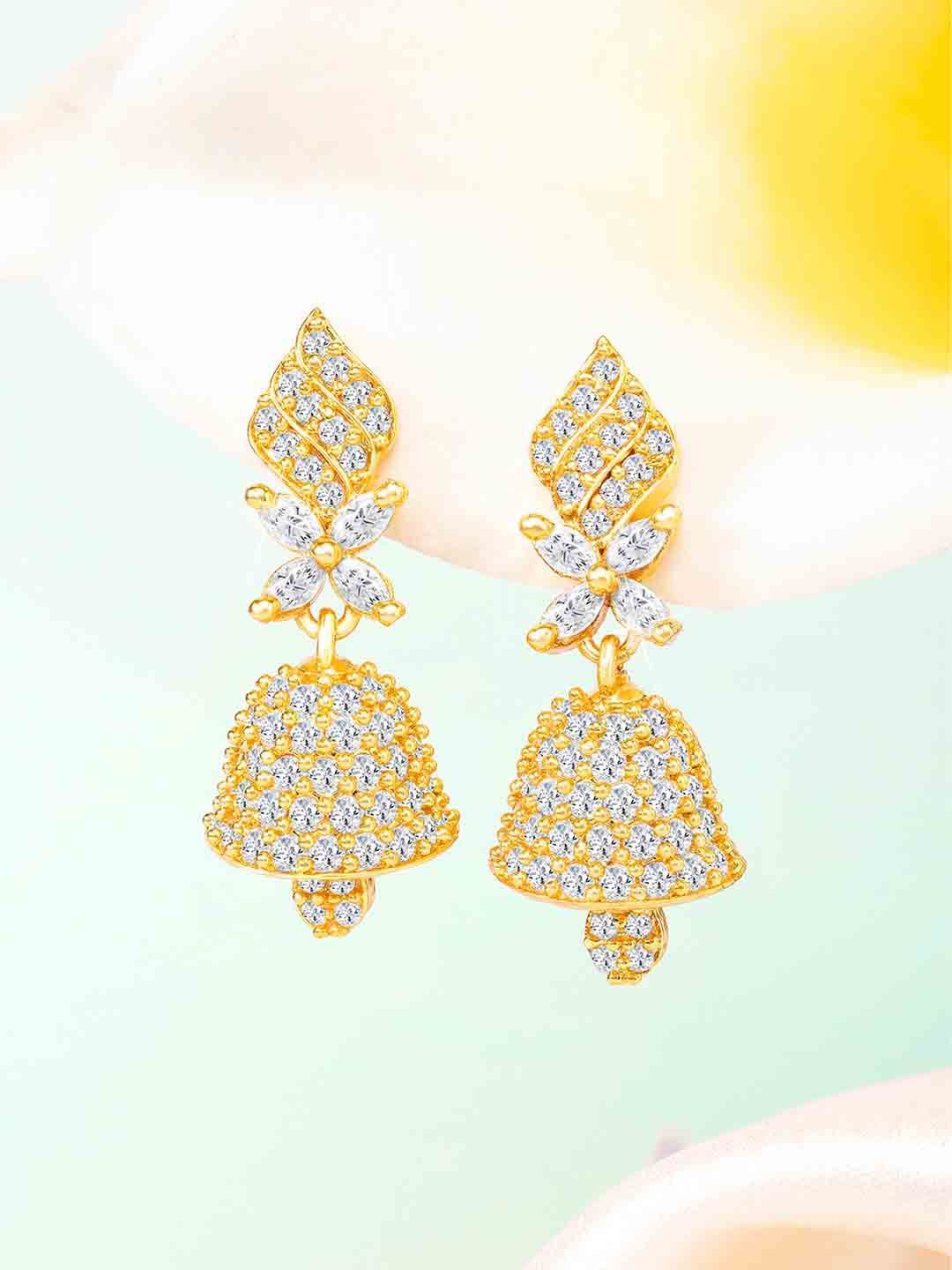 

Peora Gold-Plated Cubic Zirconia Studded Floral Jhumkas