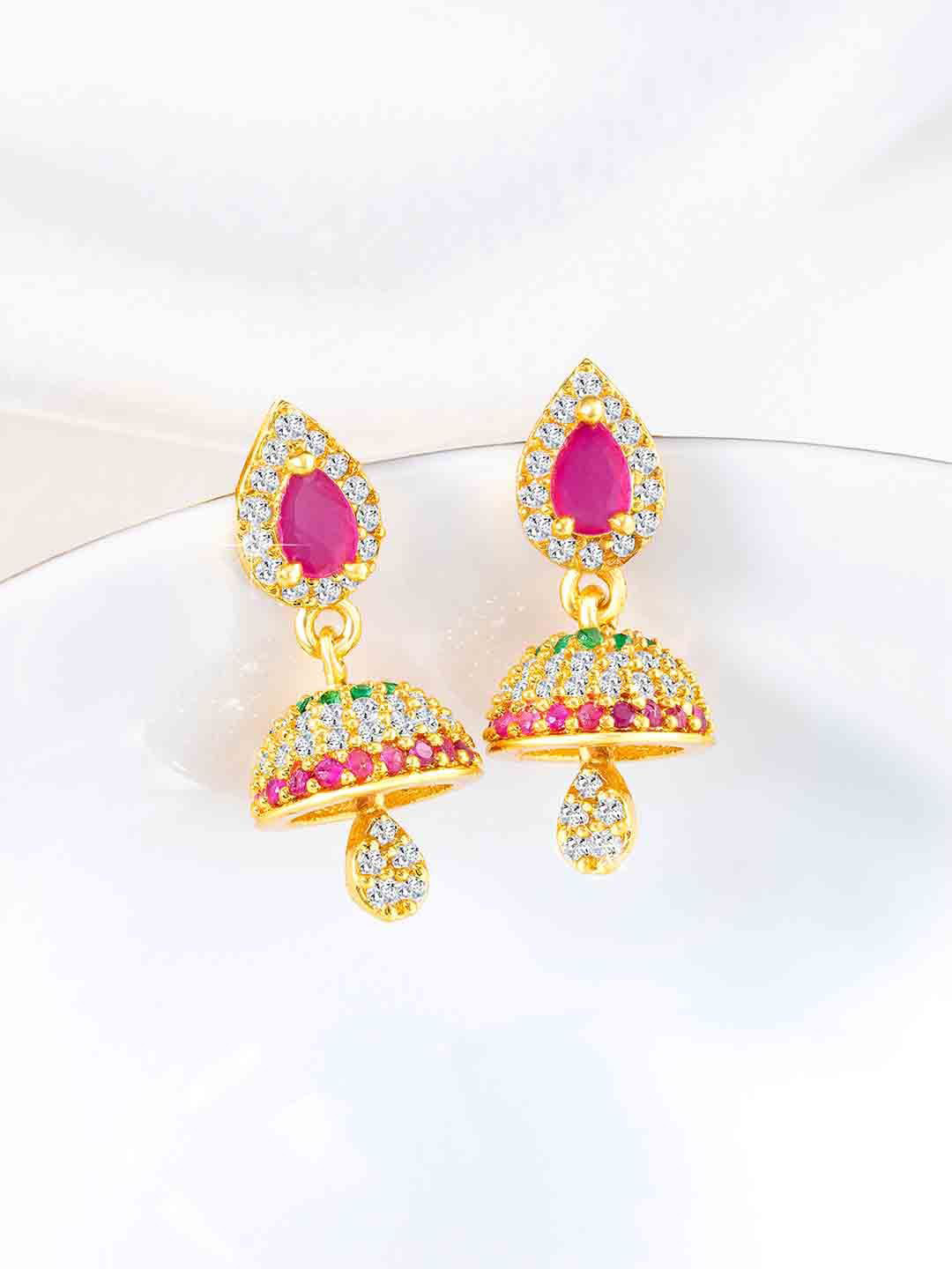 

Peora Gold-Plated CZ Studded Teardrop Shaped Jhumkas
