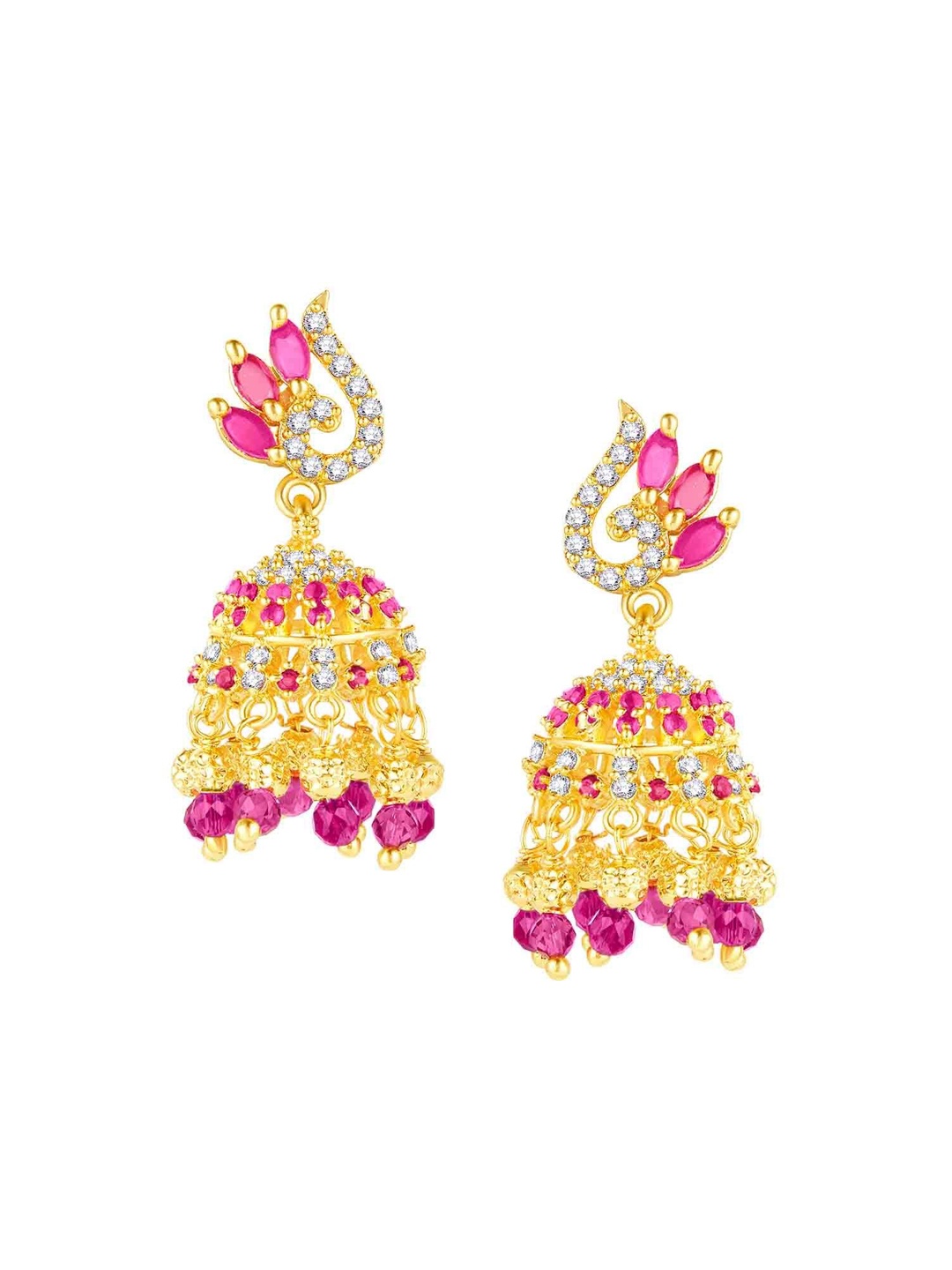 

Peora Gold-Plated CZ Studded Floral Jhumkas