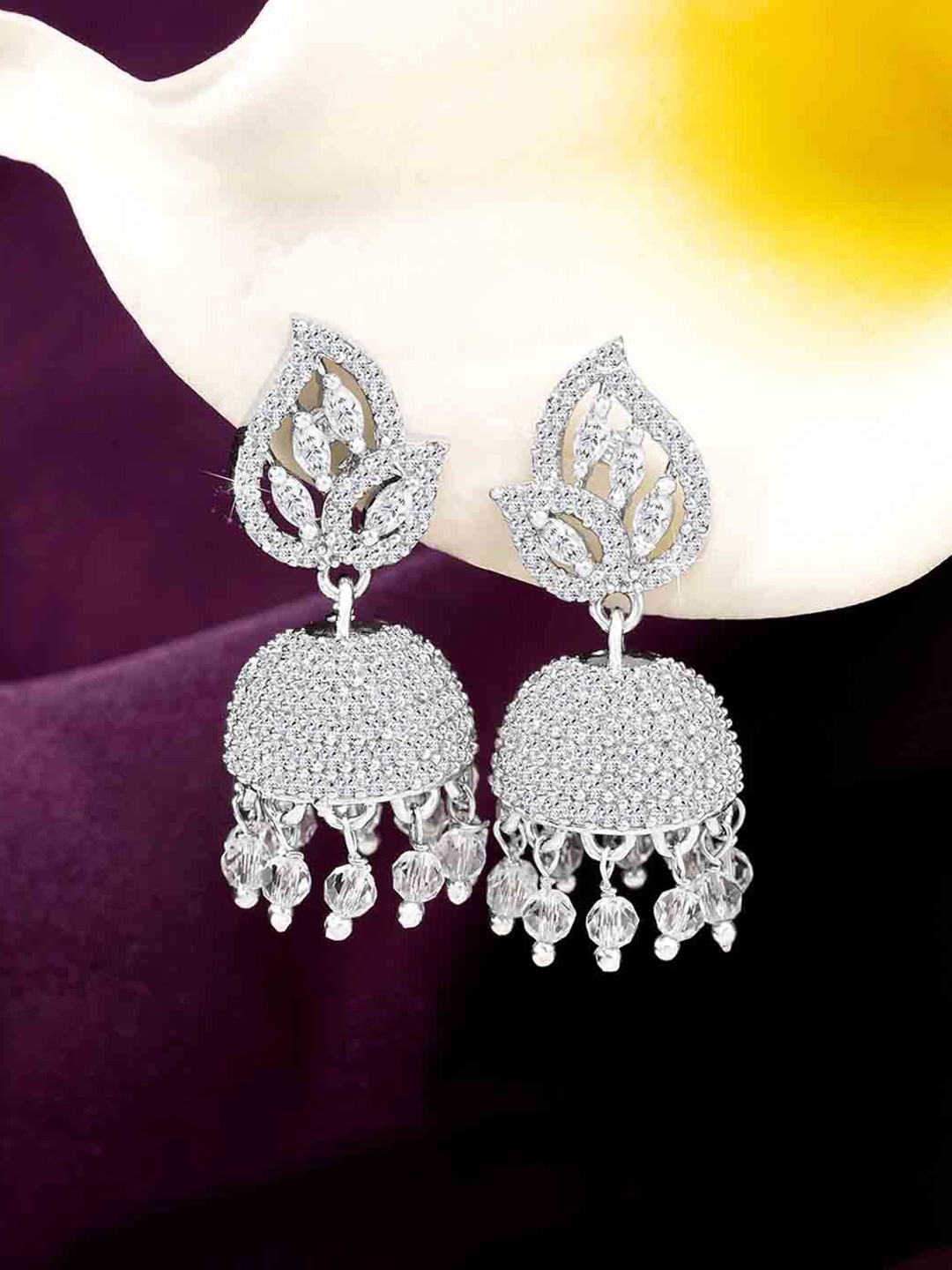 

Peora Silver-Plated CZ Studded Dome Shaped Jhumkas