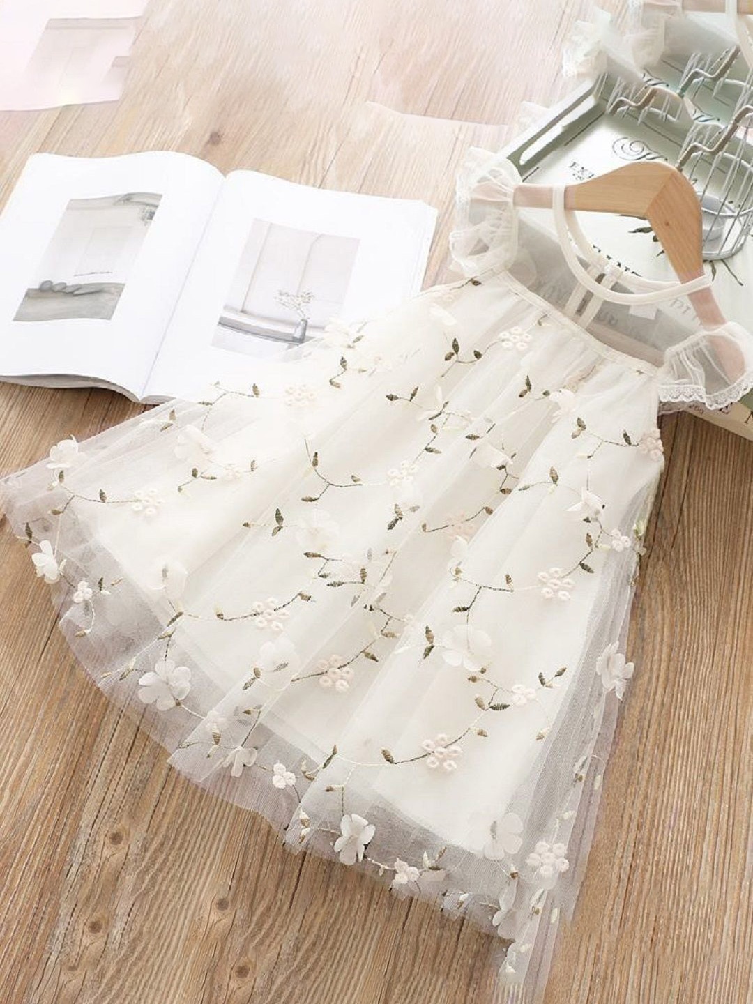 

YK Girls Cotton A-Line Dress, White