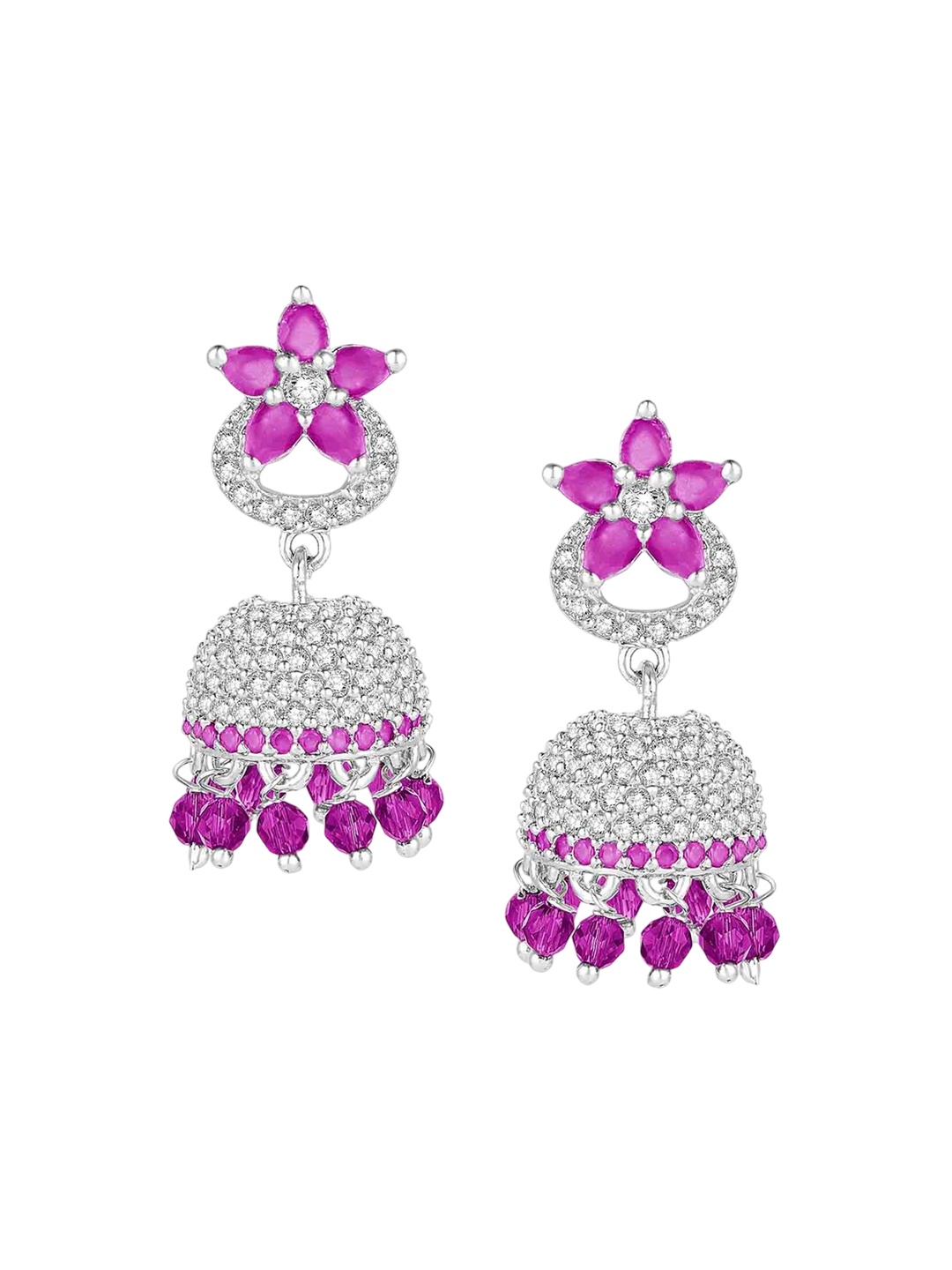 Peora Silver-Plated Cubic Zirconia Studded Dome Shaped Jhumkas
