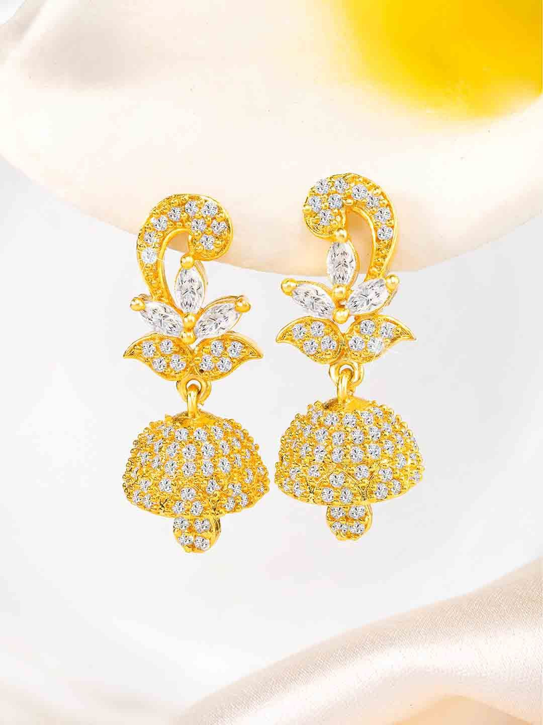 

Peora Gold-Plated Cubic Zirconia Contemporary Jhumkas, White