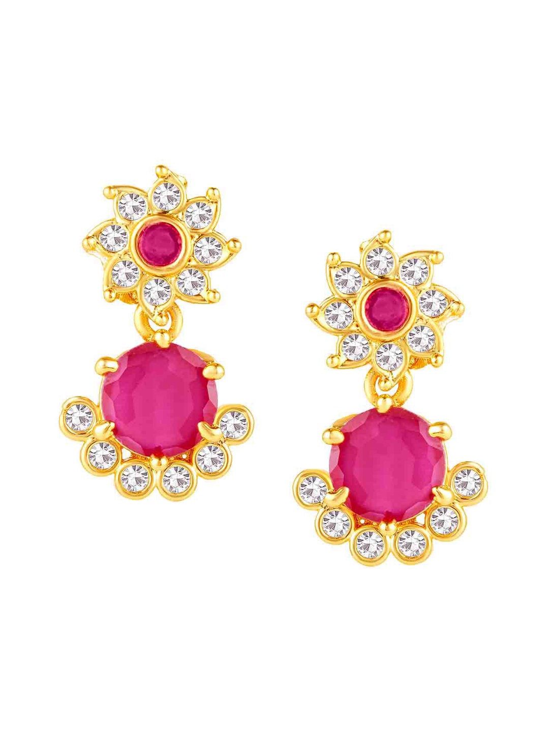 Peora Gold-Plated CZ Studded Floral Drop Earrings