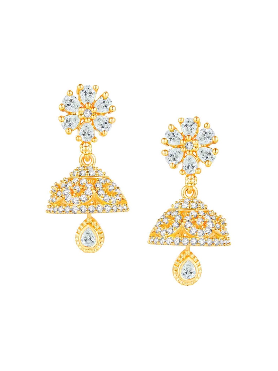 Peora Gold-Plated Cubic Zirconia Studded Dome Saped Jhumkas