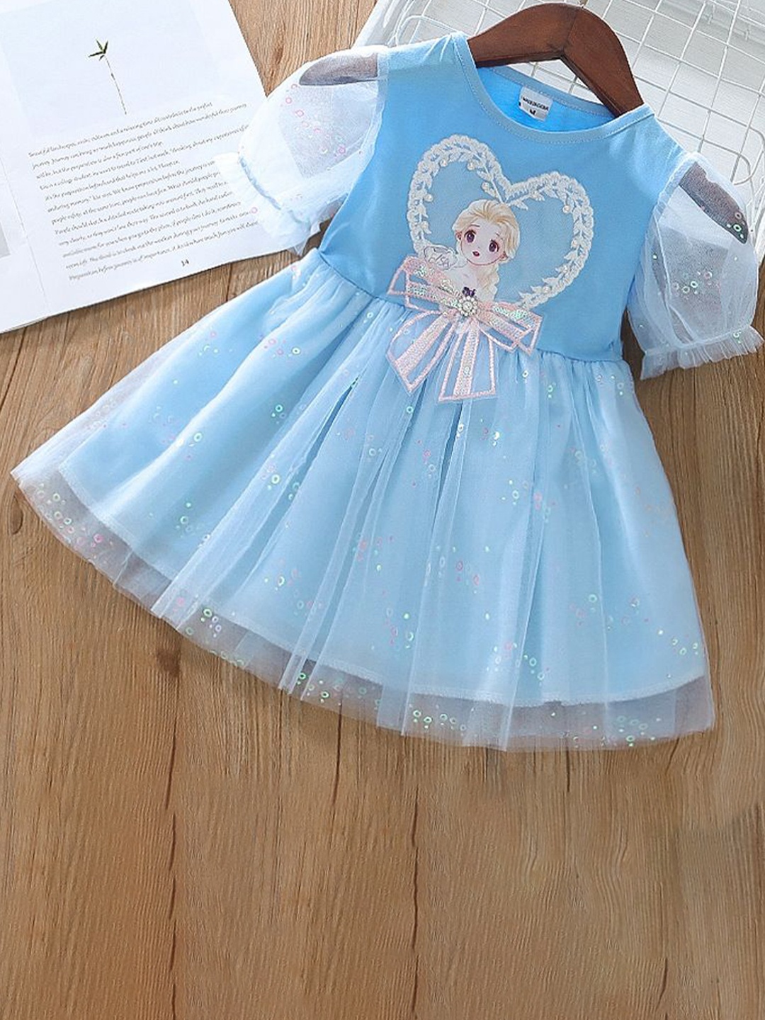 

YK Girls Embellished Bow Detail Cotton Fit & Flare Dress, Blue