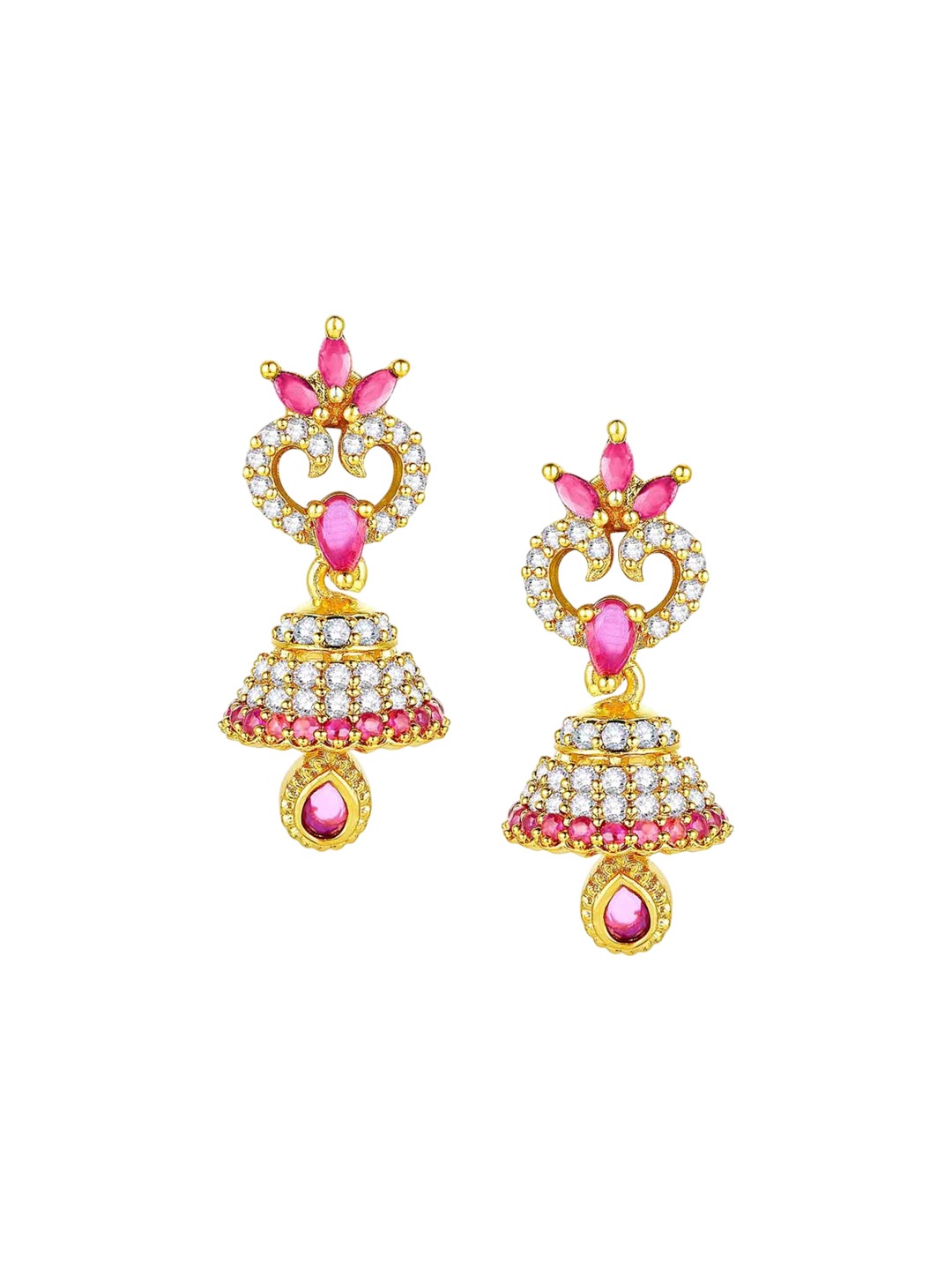 Peora Gold-Plated Cubic Zirconia Studded Dome Saped Jhumkas