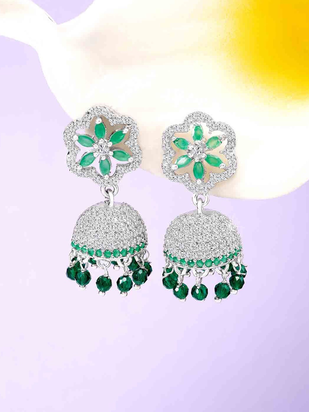 

Peora Silver-Plated CZ Studded Floral Jhumkas
