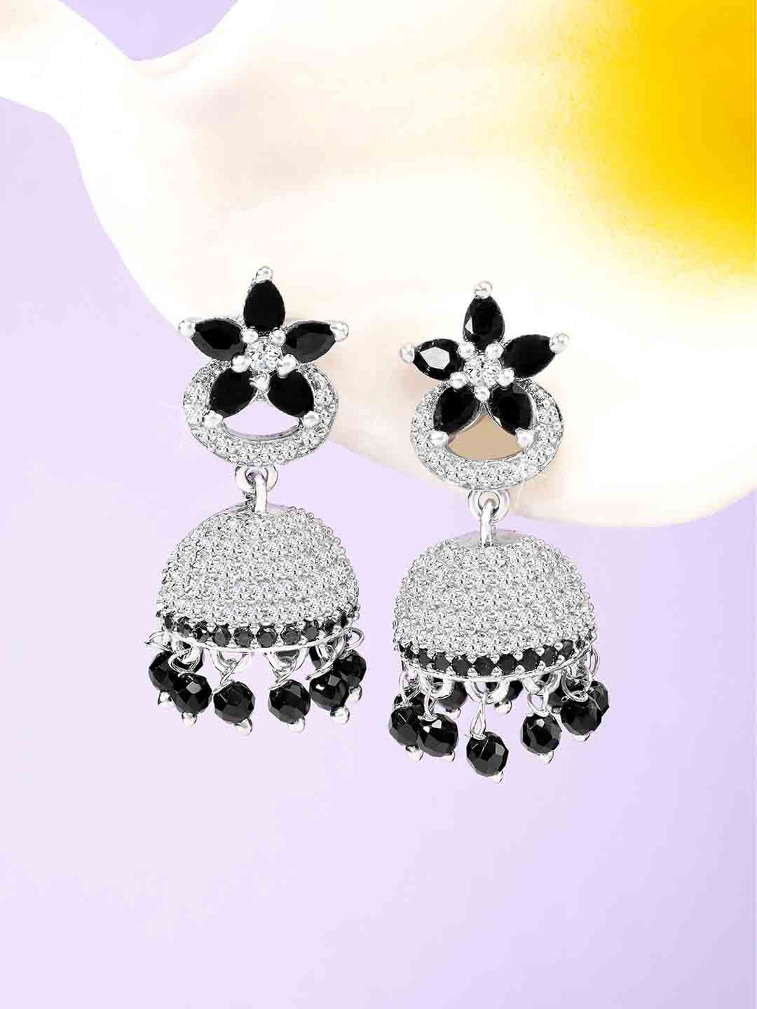

Peora Silver-Plated CZ Studded Floral Jhumkas