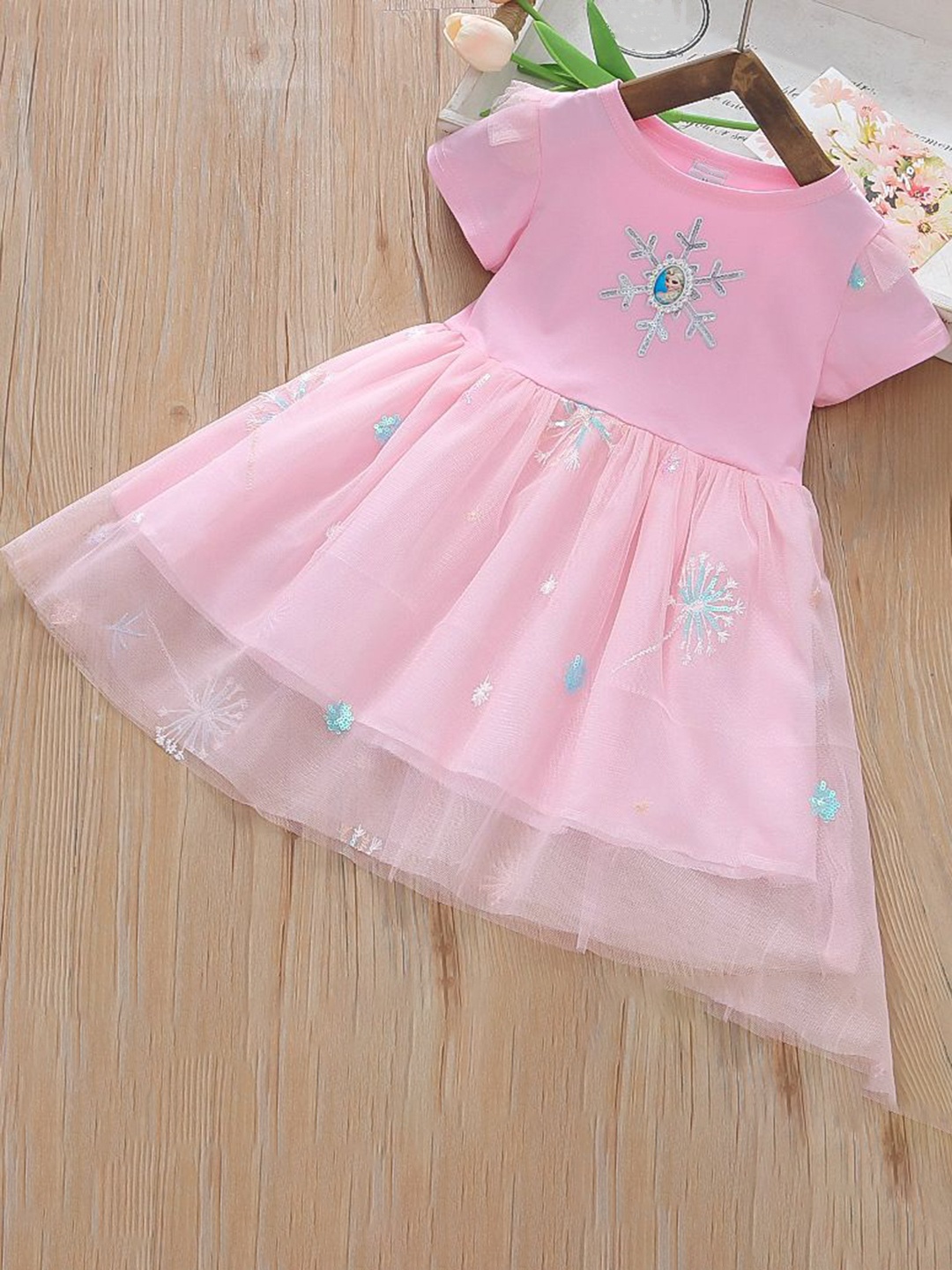 

YK Girls Embellished Cotton Fit & Flare Knee Length Dress, Pink