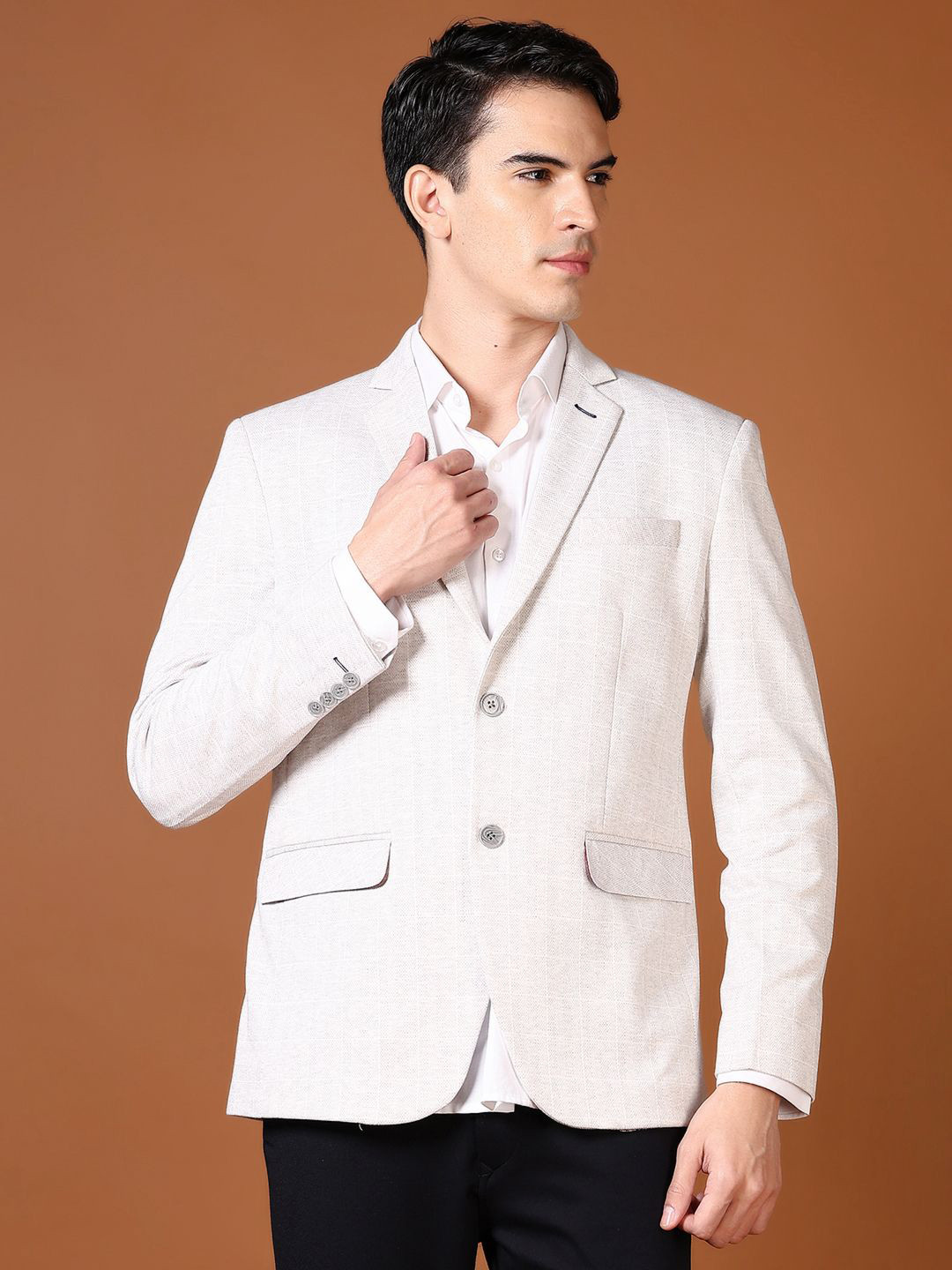 

V-Mart Checked Notched Lapel Collar Single-Breasted Casual Blazer, Grey