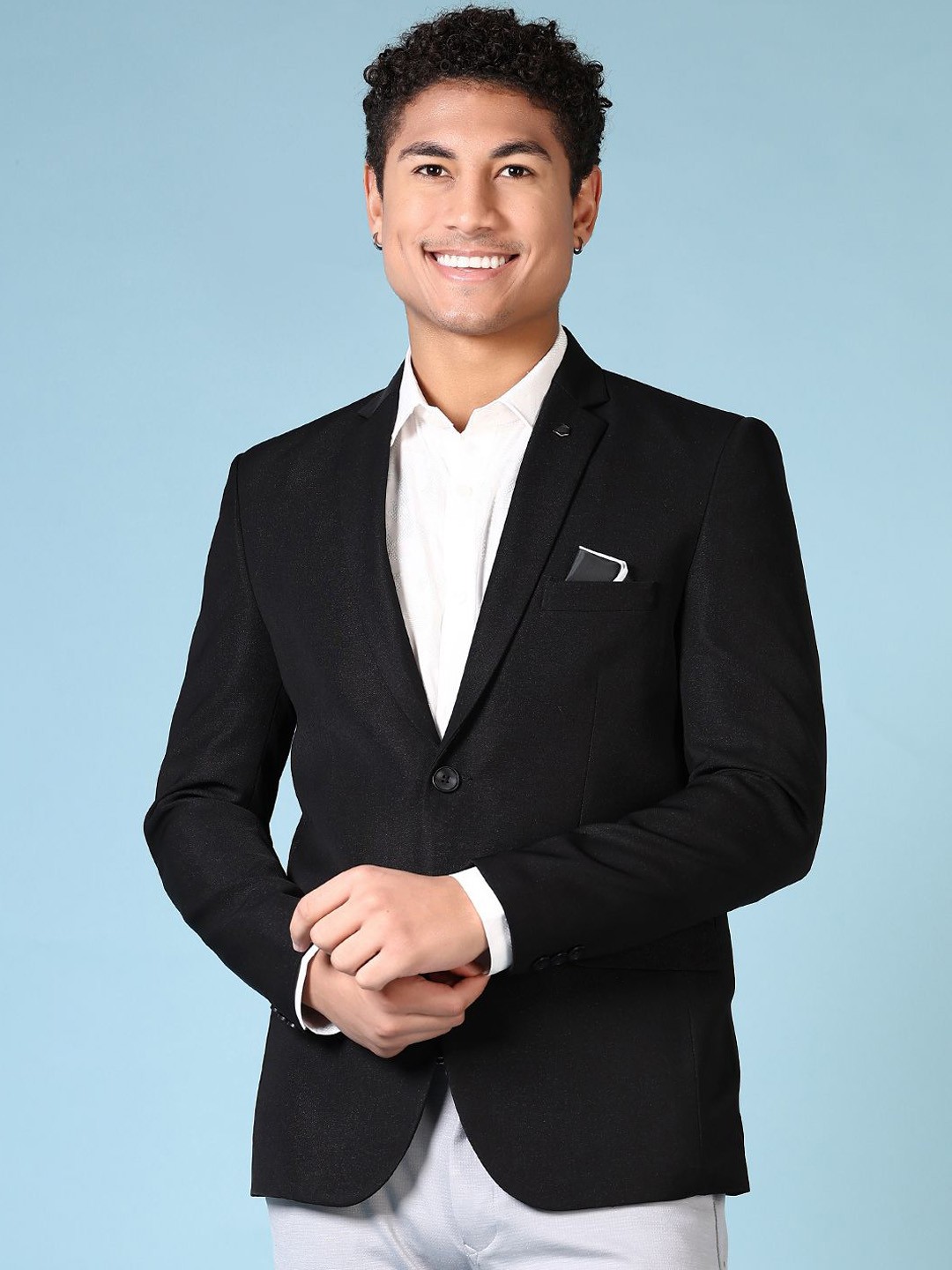 

V-Mart Self Design Single-Breasted Blazers, Black