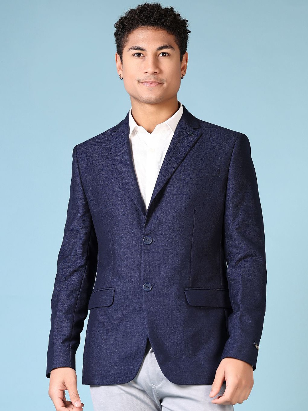 

V-Mart Notched Lapel Single Breasted Blazer, Blue
