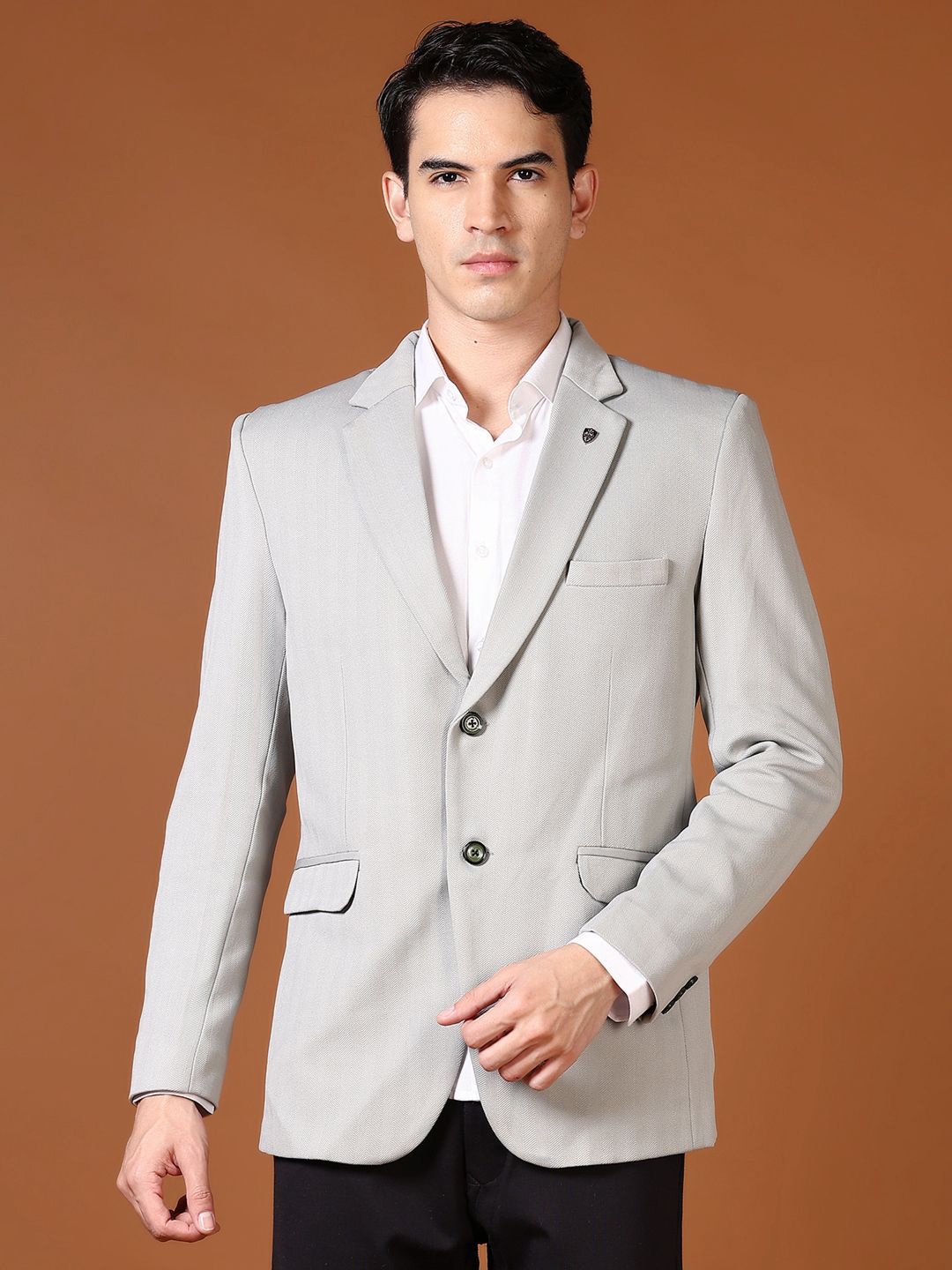 

V-Mart Notched Lapel Collar Single-Breasted Blazer, Grey