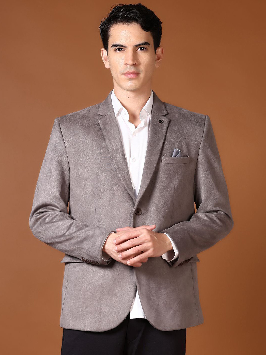 

V-Mart Notched Lapel Collar Single-Breasted Casual Blazer, Grey