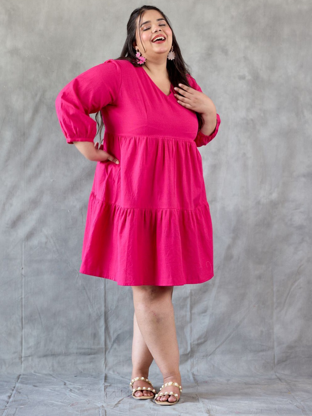 

NANGALIA RUCHIRA Women Barbie Pink Tiered Short Dress