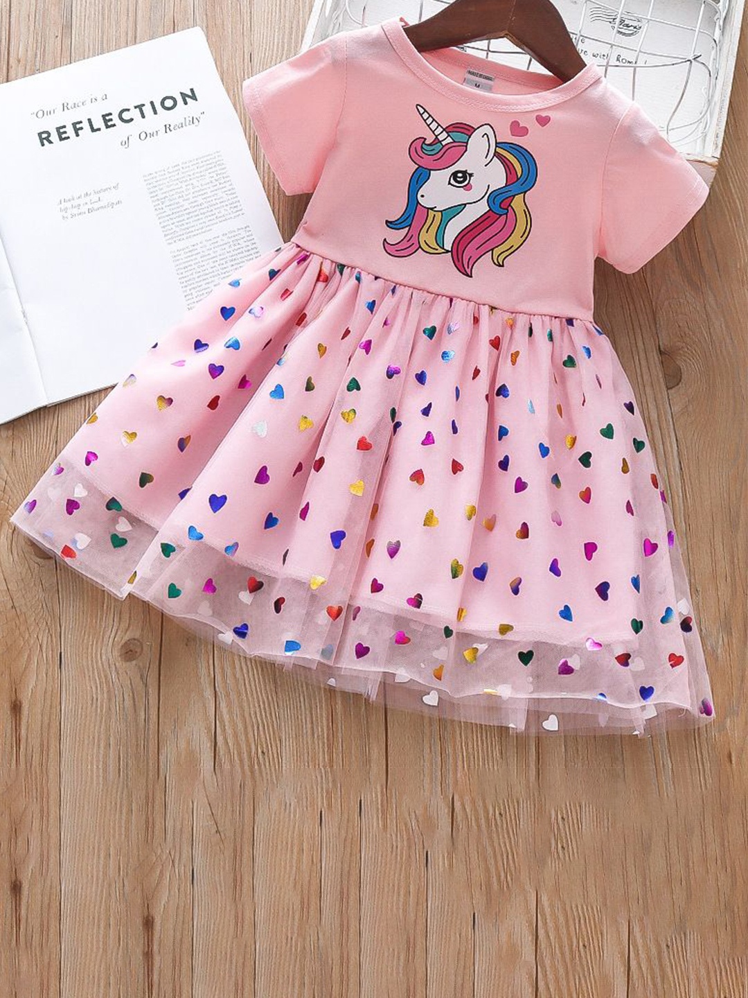 

YK Girls Cotton Print Fit & Flare Dress, Pink