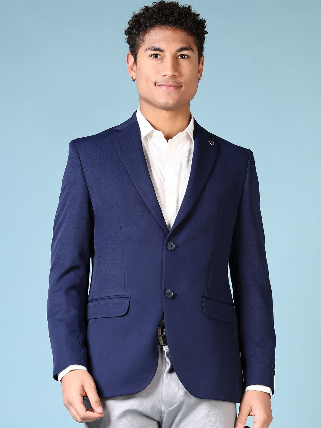 

V-Mart Notched Lapel Single Breasted Blazer, Blue