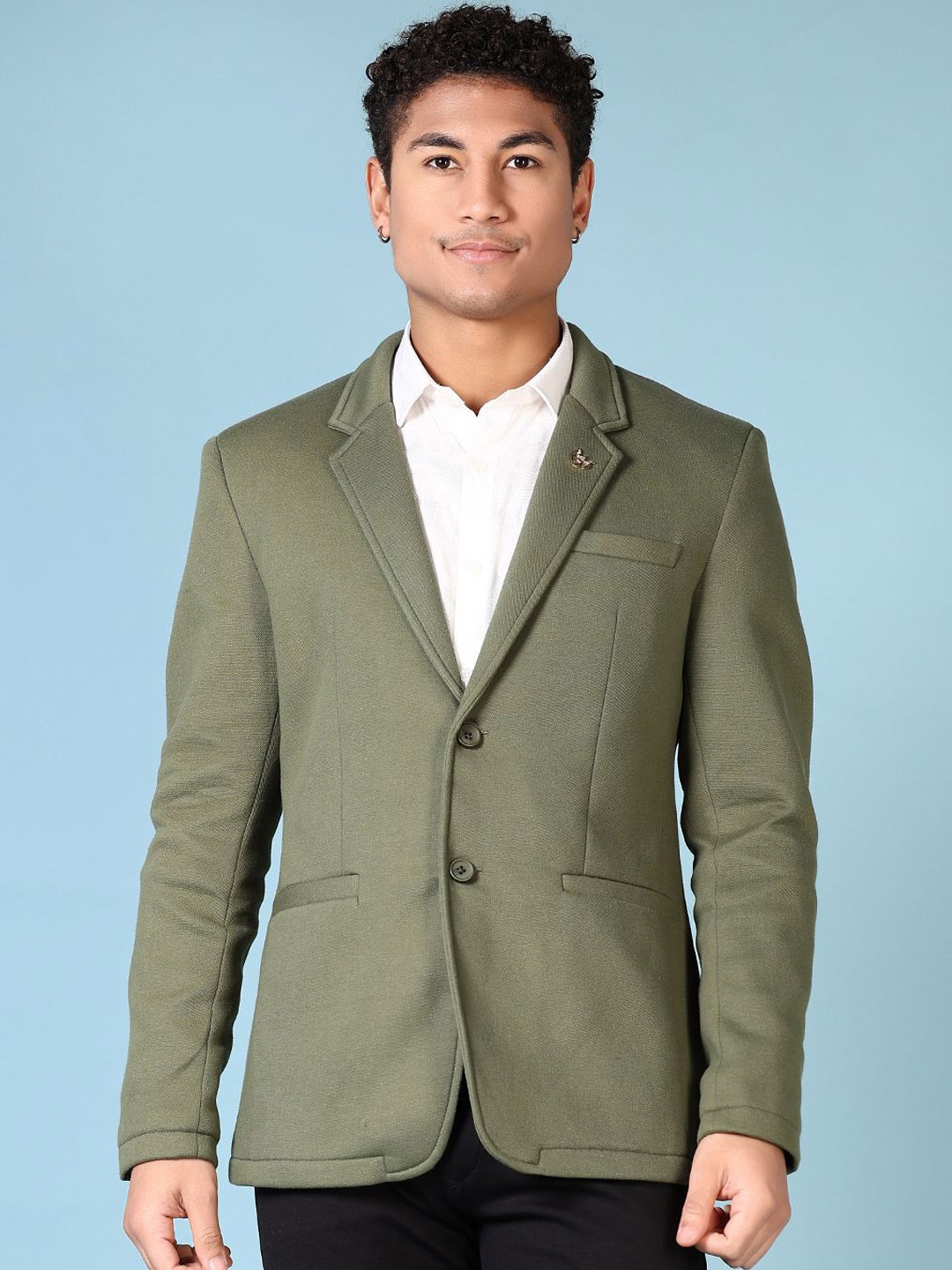 

V-Mart Notched Lapel Single-Breasted Casual Blazer, Olive