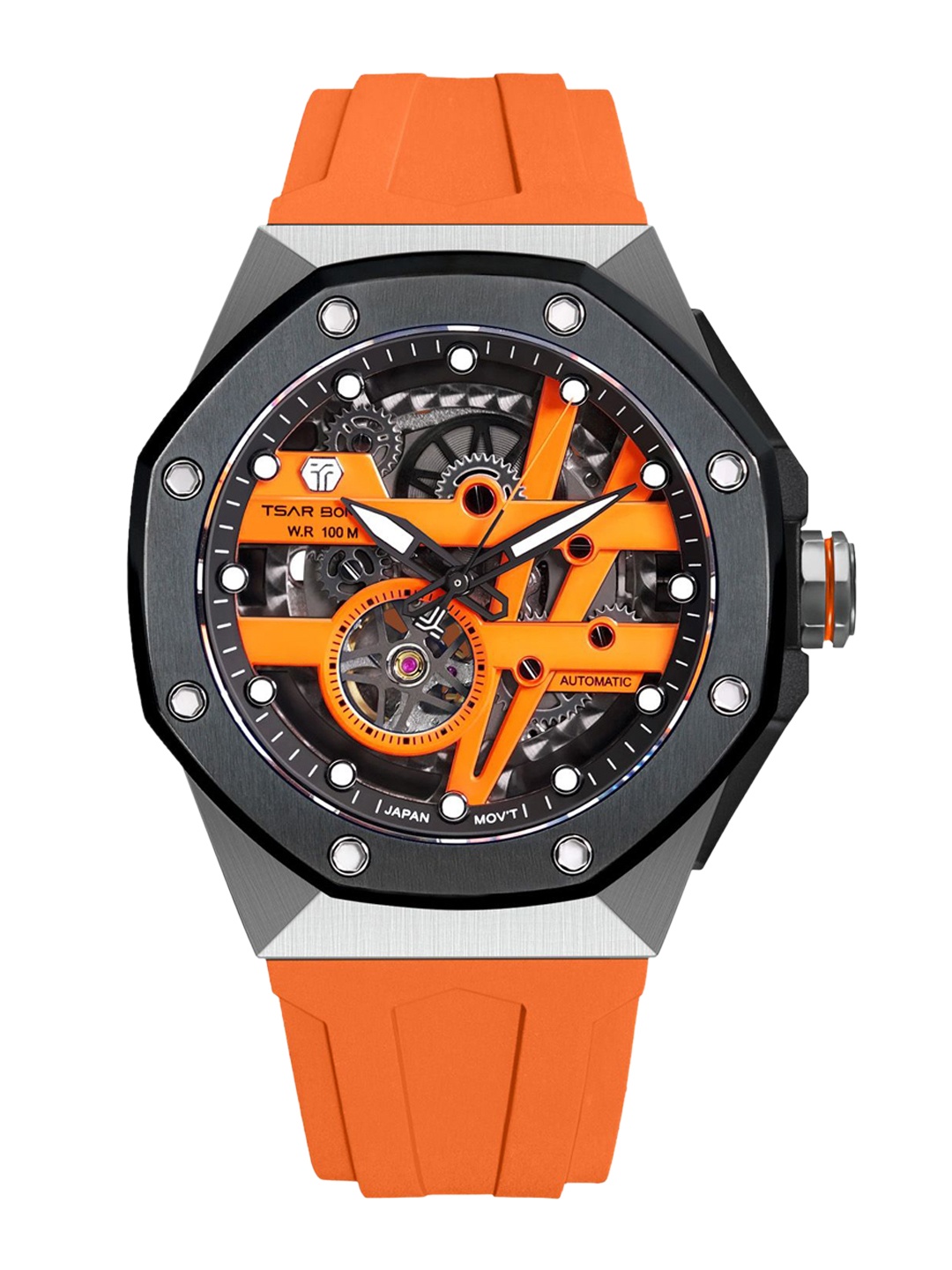 

Tsar Bomba Men Brass Dial Analogue Automatic Motion Powered Watch TB8803A-05, Orange