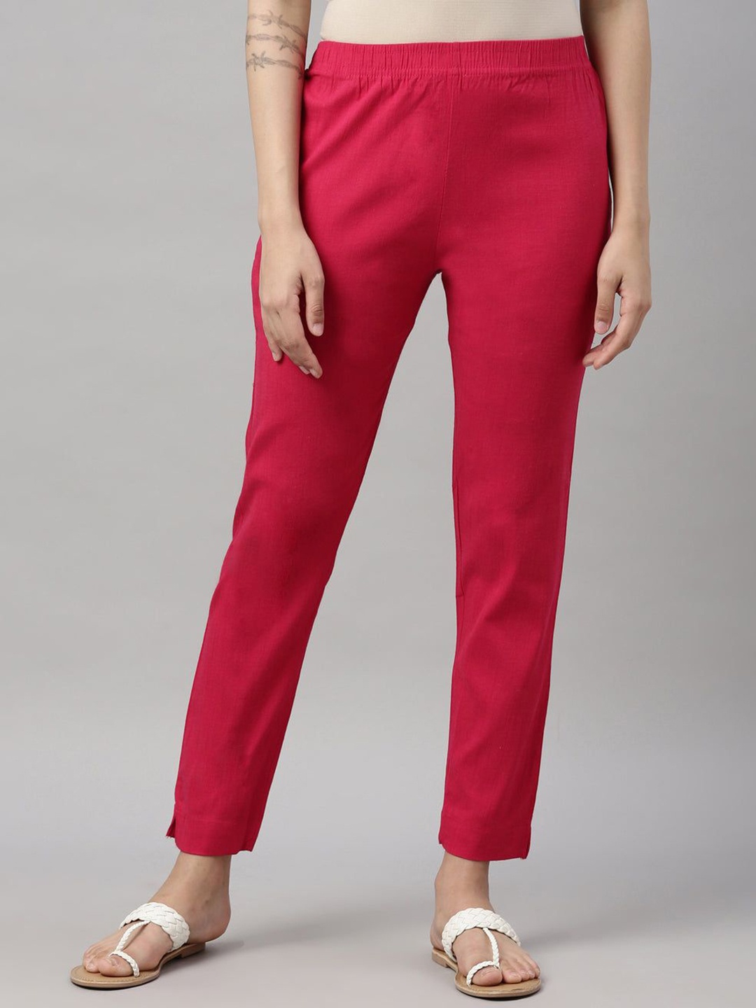 

IndianRang Women Cotton Regular Fit Relaxed Trousers, Pink
