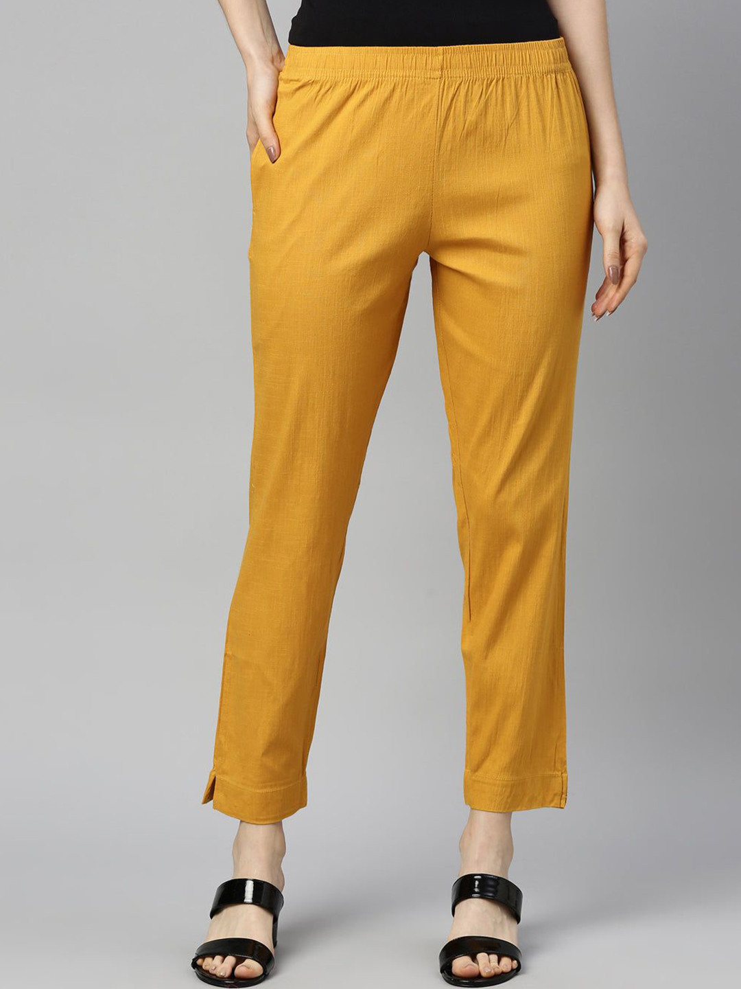 

IndianRang Women Relaxed Mid-Rise Regular Fit Pure Cotton Trouser, Yellow