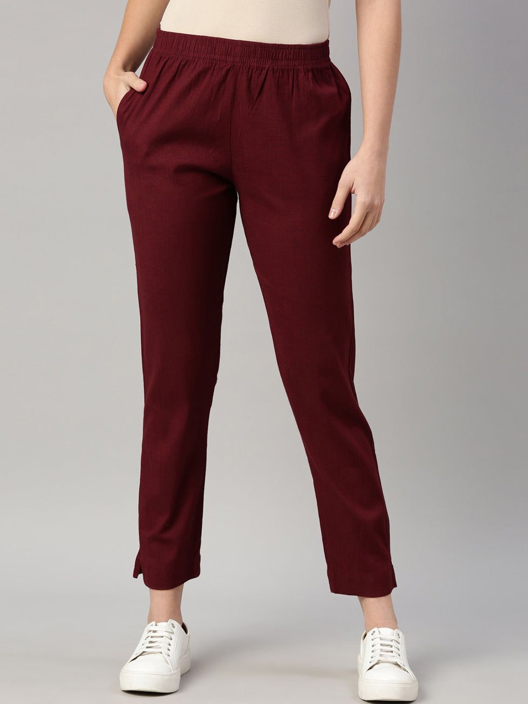 

IndianRang Women Relaxed Trousers, Maroon