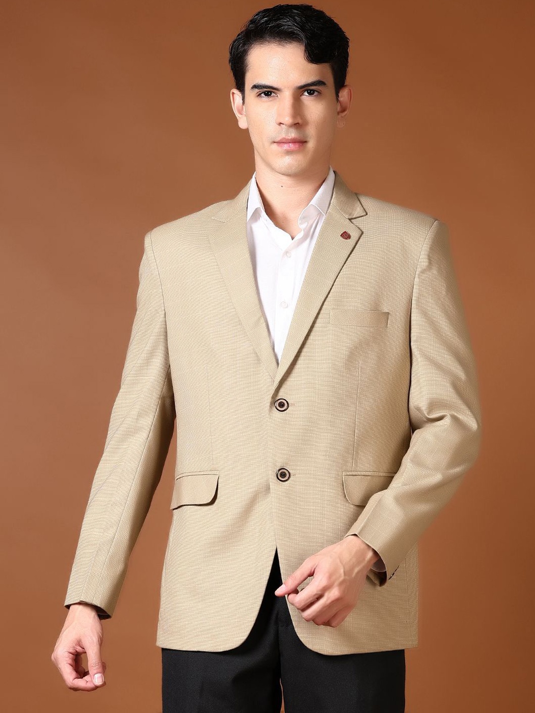 

V-Mart Notched Lapel Single Breasted Formal Blazer, Beige