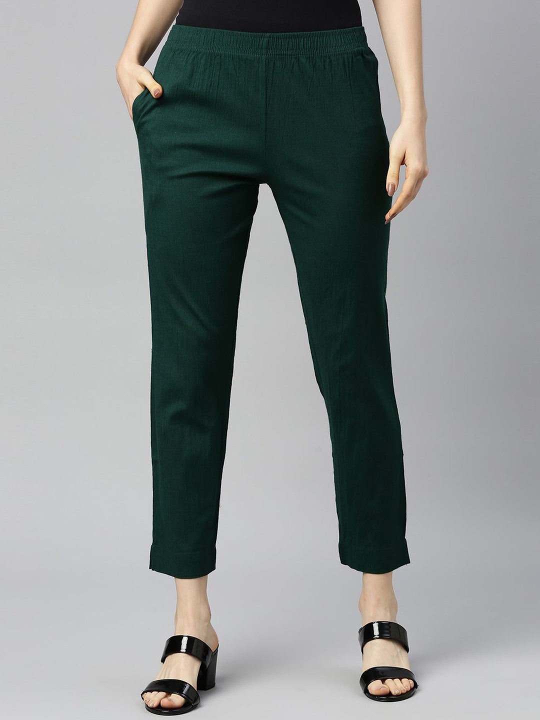 

IndianRang Women Relaxed Trousers, Green