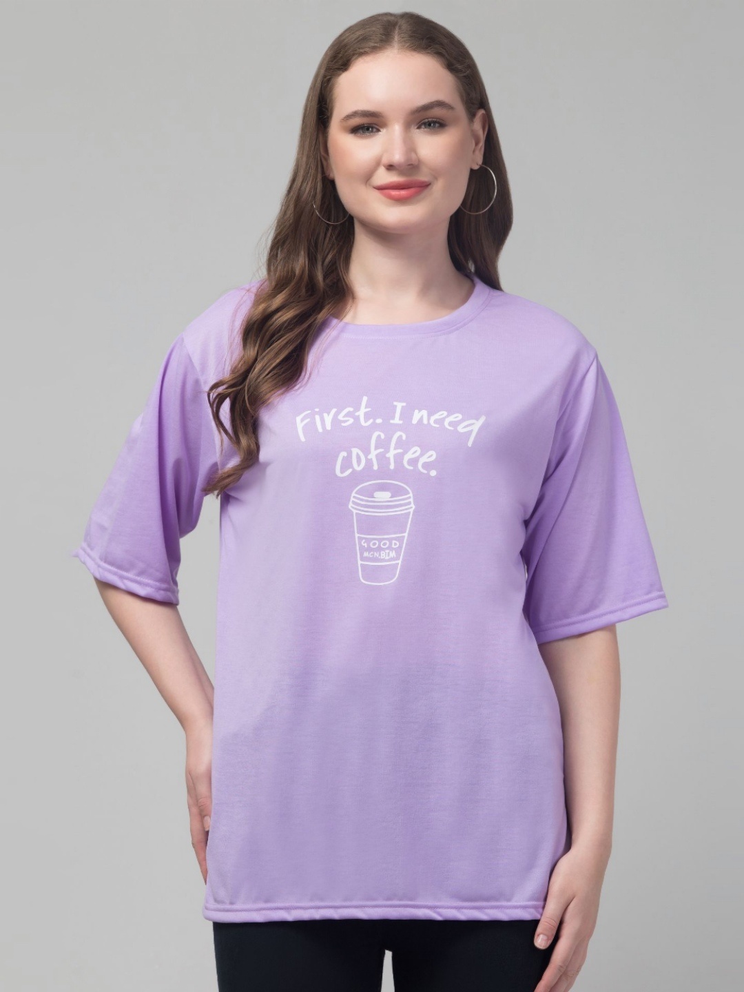 

CULPI Women Typography Printed Round Neck Cotton Relaxed Fit T-shirt, Lavender