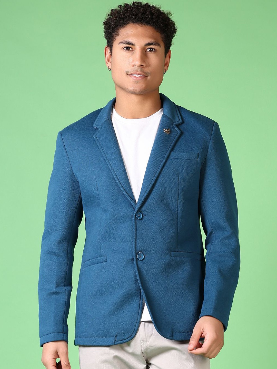 

V-Mart Notched Lapel Single-Breasted Blazers, Teal