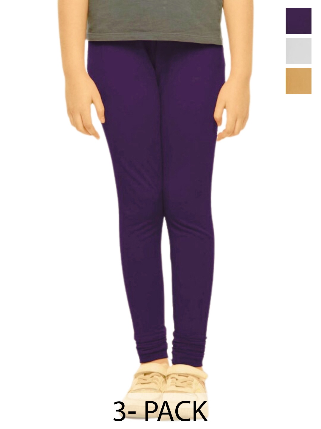 

Tik Tok WEARS Girls Pack Of 3 Churidar-Length Leggings, Purple