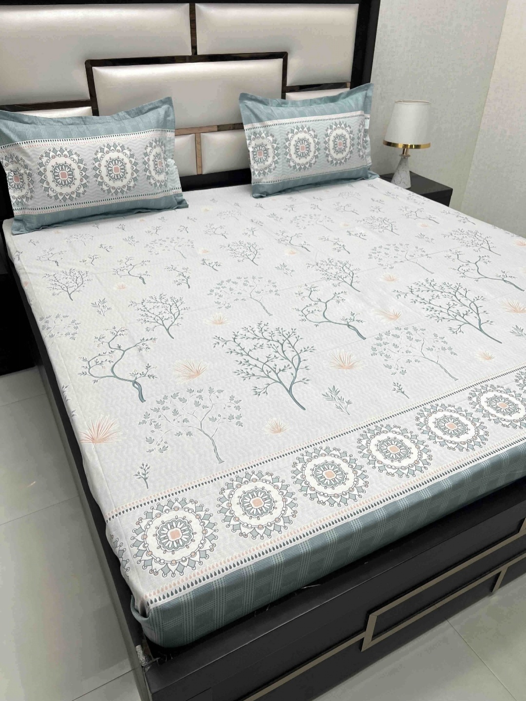 

Pure Decor Cotton King Size Double Bed Bedsheet With 2 Pillow Covers 2.74m X 2.74m, Blue