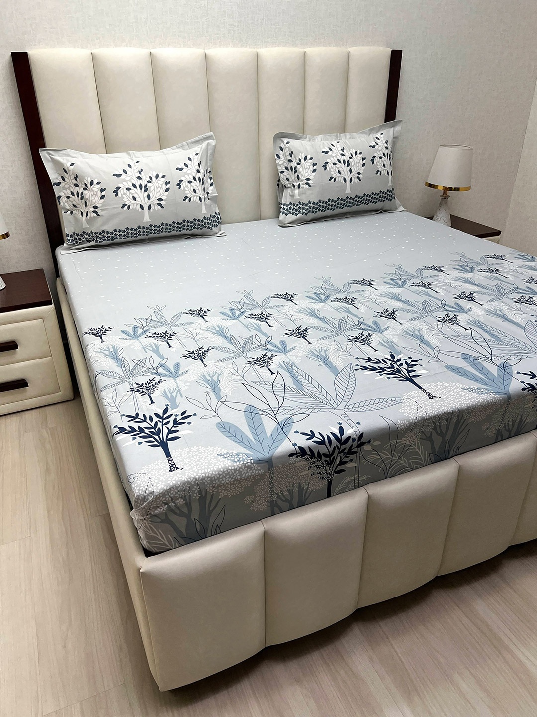 

Pure Decor Cotton King Size Double Bed Bedsheet With 2 Pillow Covers 2.74m X 2.74m, Grey