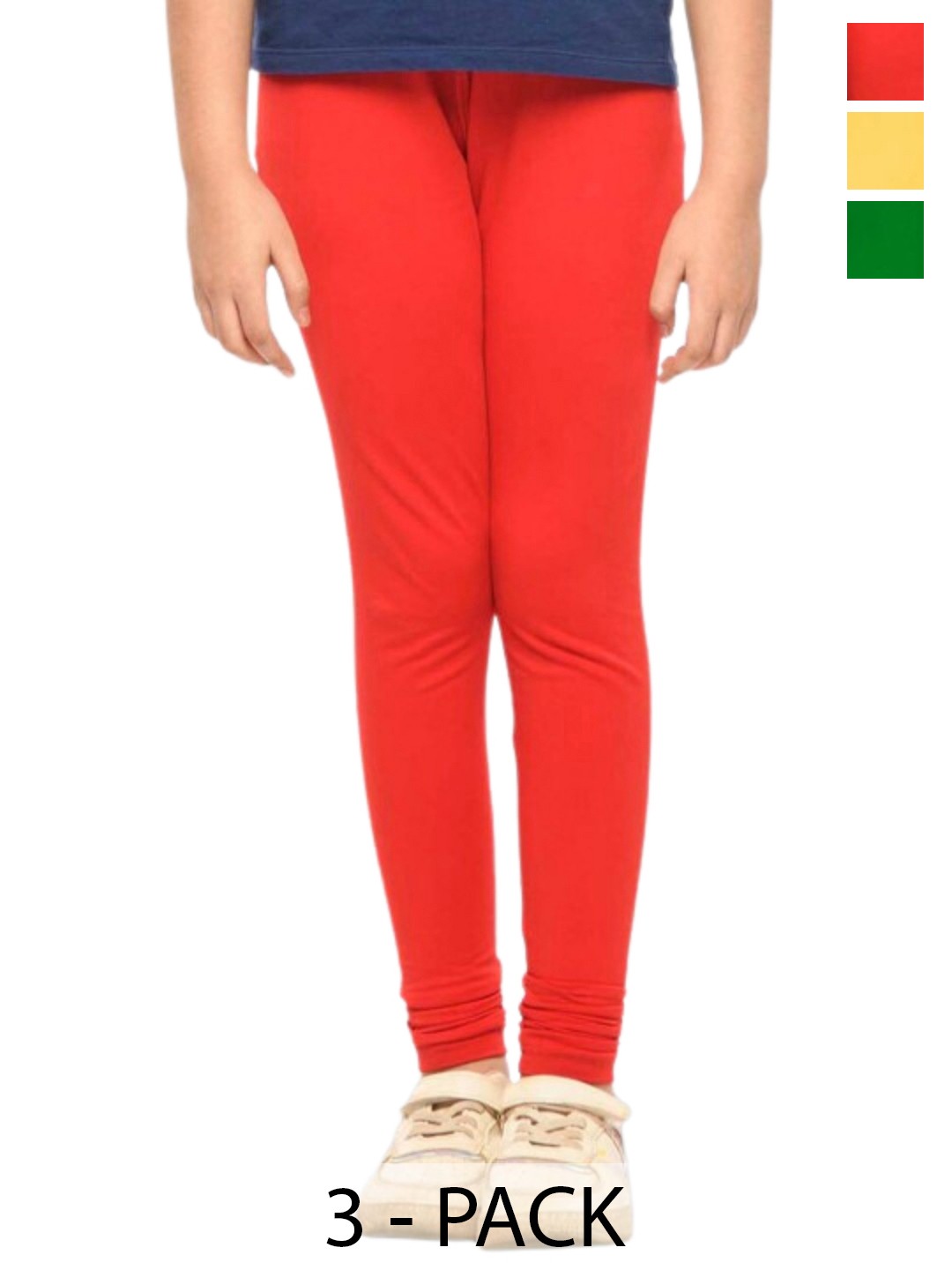 

Tik Tok WEARS Girls Pack Of 3 Churidar -Length Leggings, Red