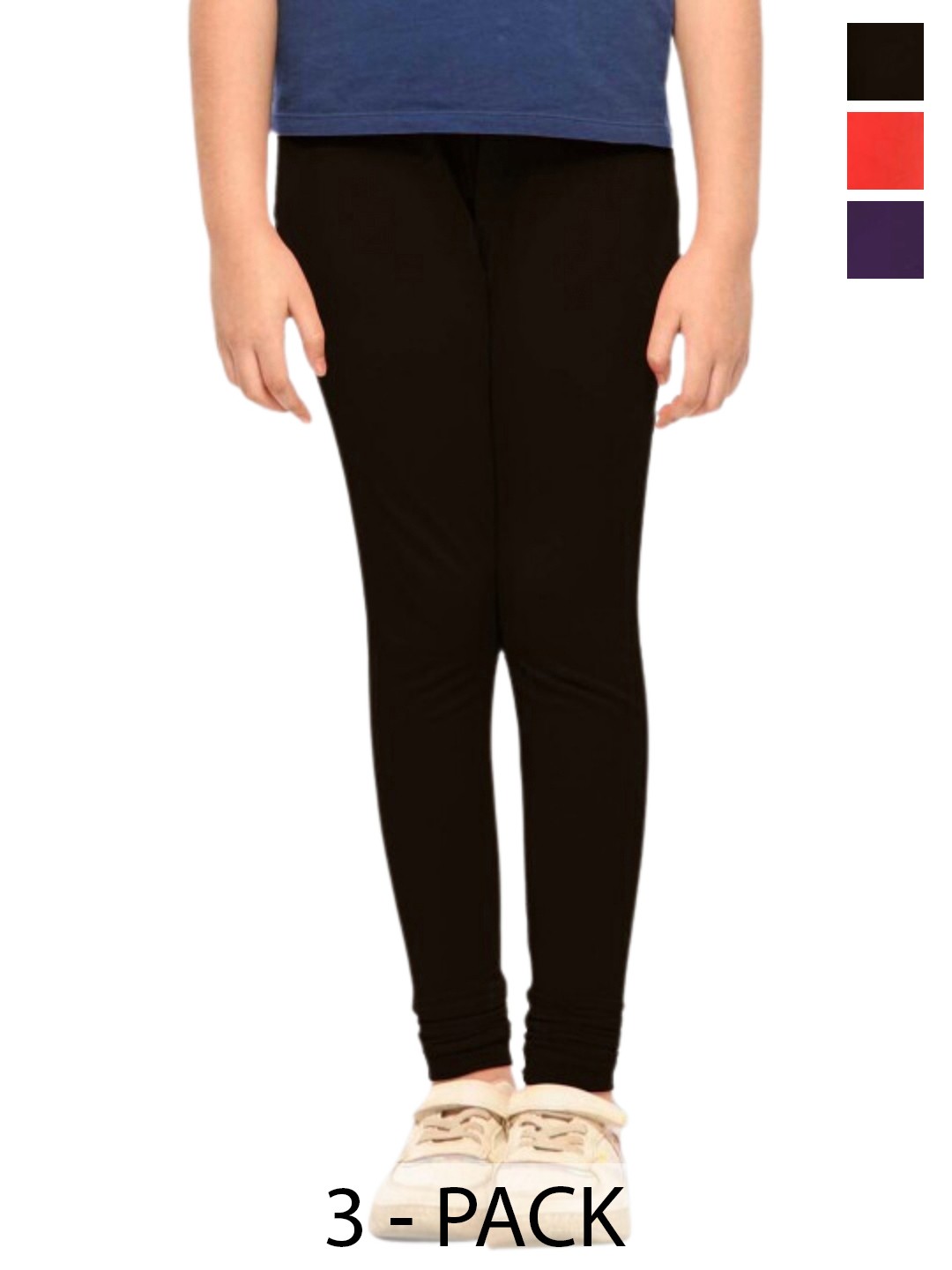 

Tik Tok WEARS Girls Pack Of 3 Mid-Rise Churidar Length Leggings, Black