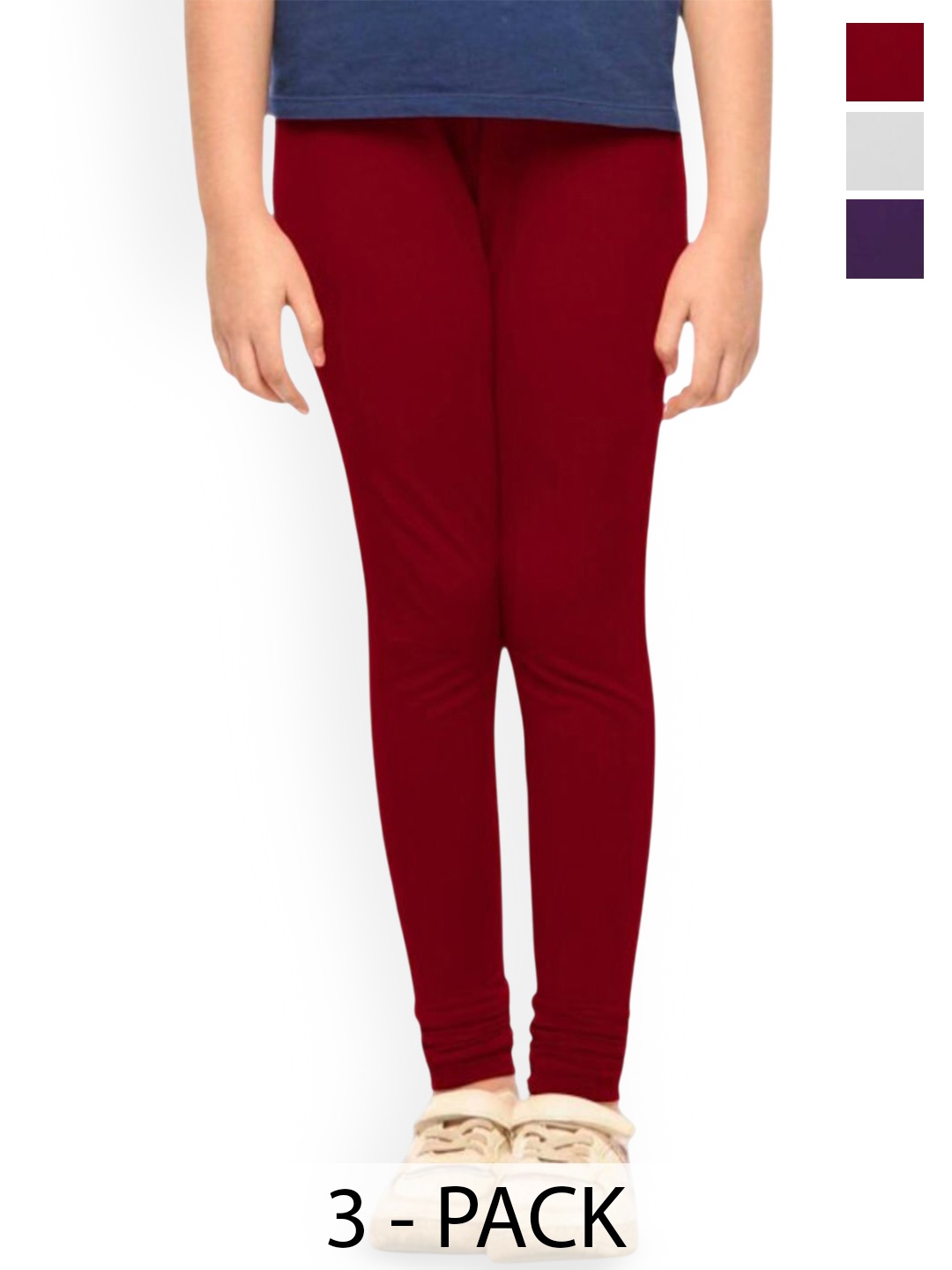 

Tik Tok WEARS Girls Pack Of 3 Mid Rise Churidar Length Leggings, Purple
