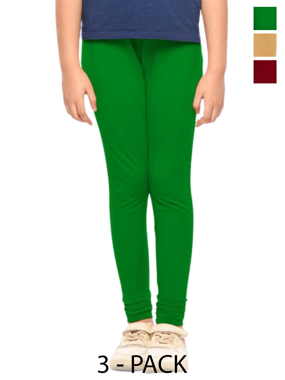

Tik Tok WEARS Girls Pack Of 3 Mid-Rise Churidar Length Leggings, Green