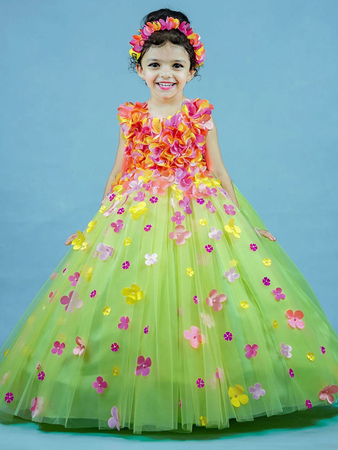 

Li & Li Boutique Girls Floral Net Gown Dress, Lime green
