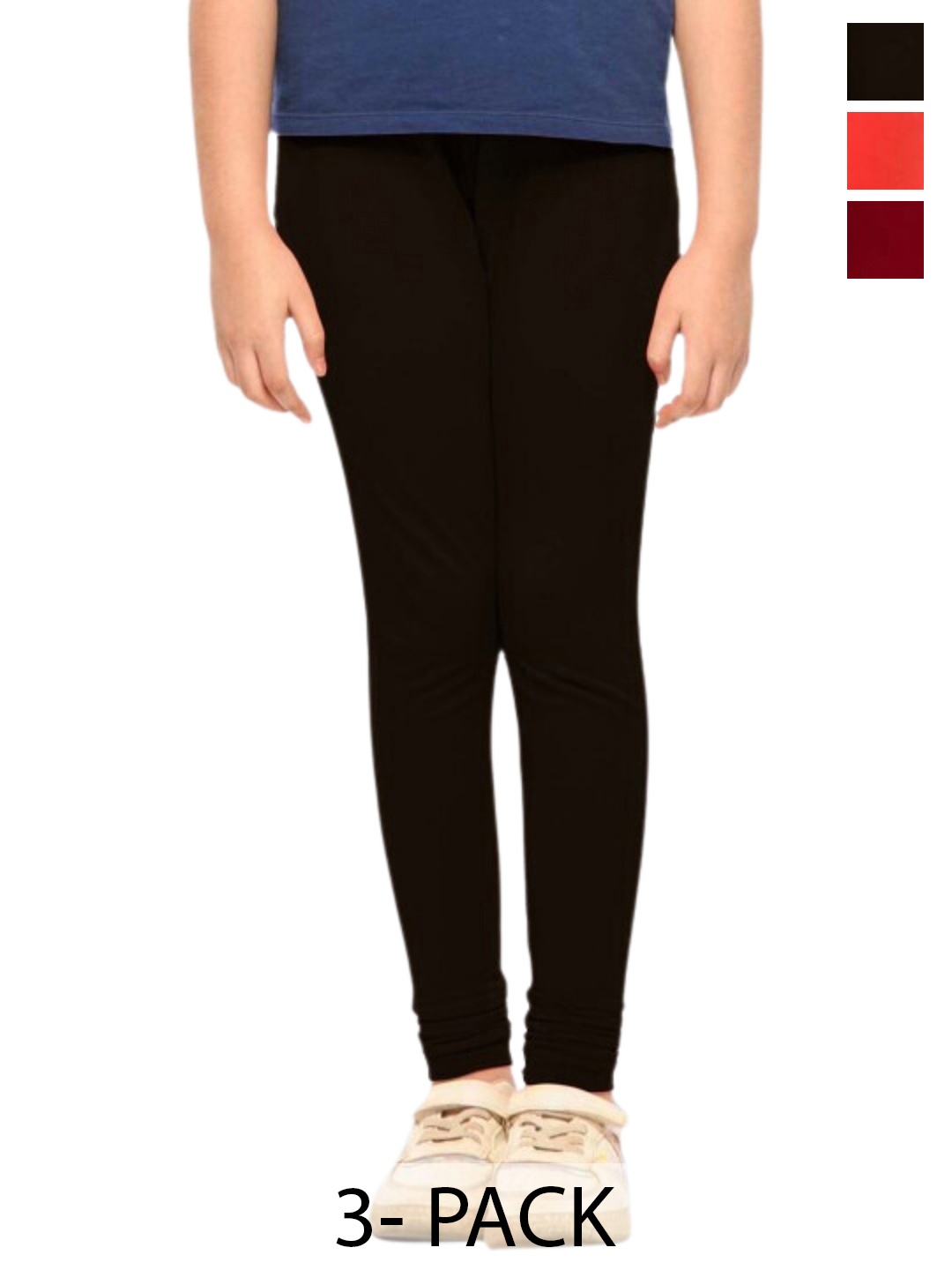 

Tik Tok WEARS Girls Pack Of 3 Mid-Rise Churidar Length Leggings, Black