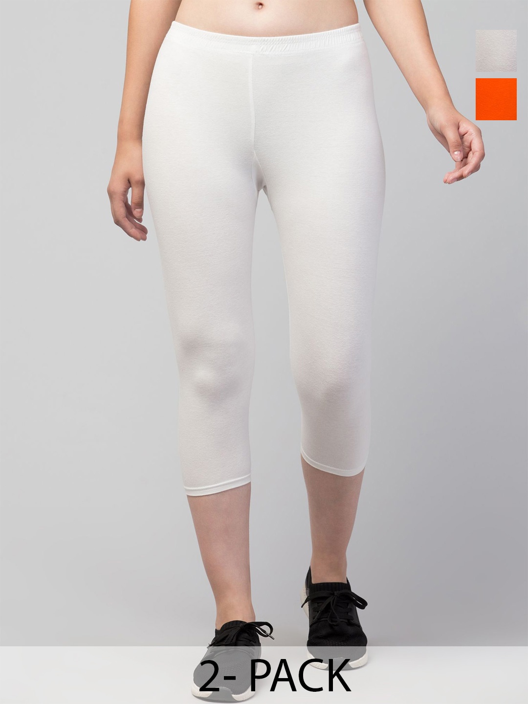 

HIRRUX Women Pack Of 2 Skinny Fit Capris, White