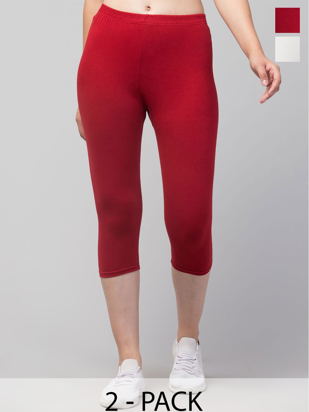 

HIRRUX Women Pack Of 2 Skinny Fit Capris, White